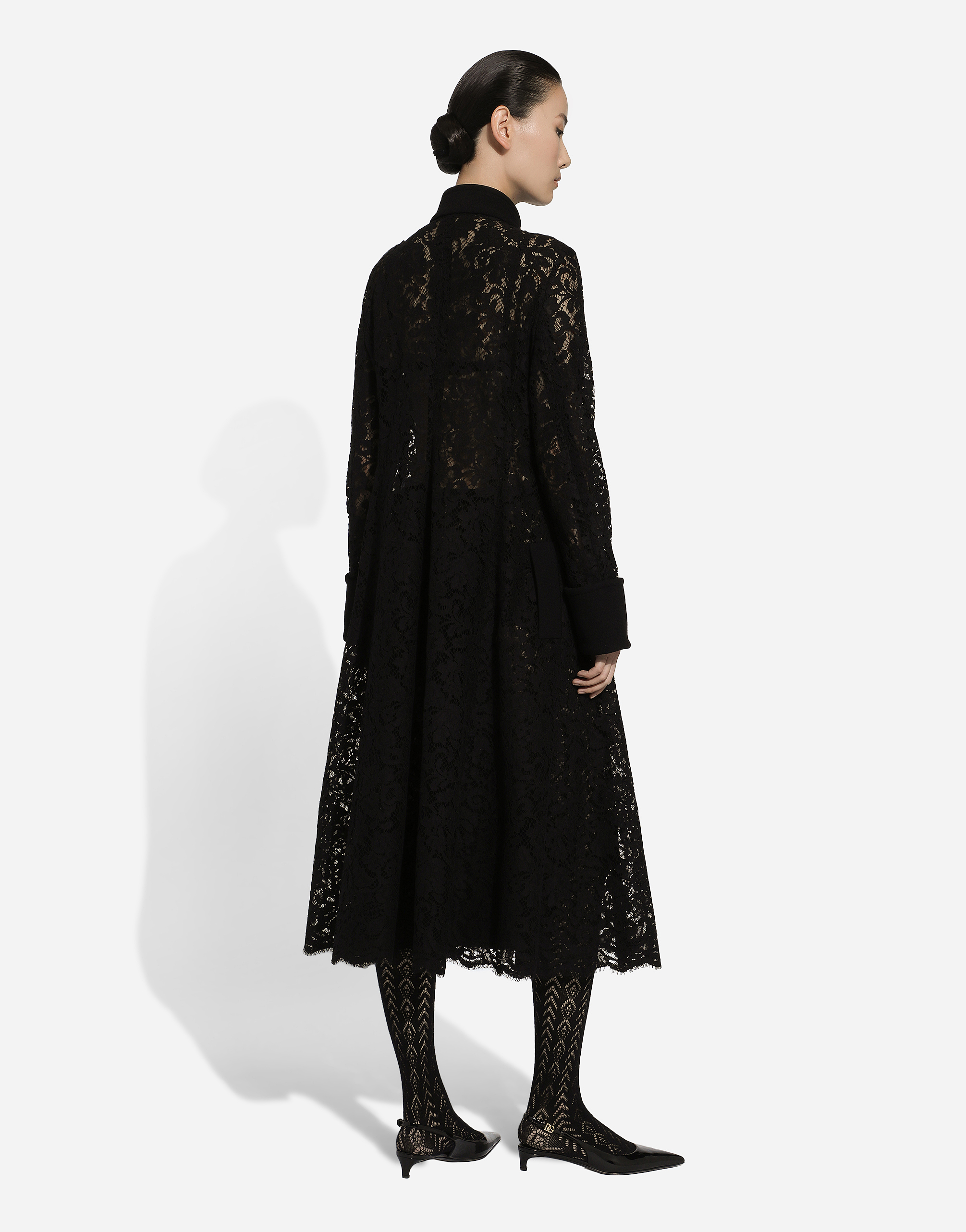 Dolce & Gabbana Double-breasted Cordonetto Lace And Wool Crêpe Coat In Black