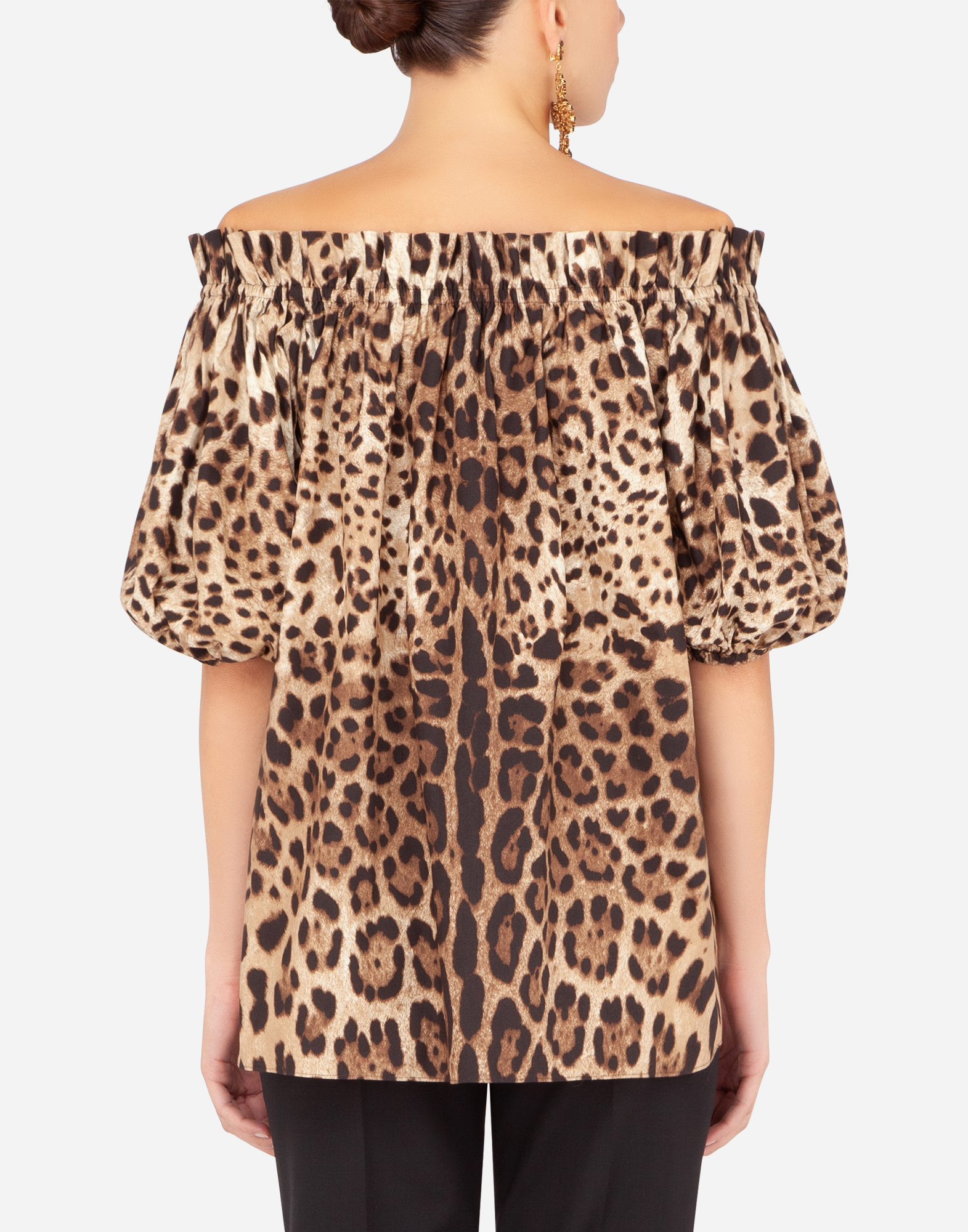 Short-sleeved leopard-print poplin top