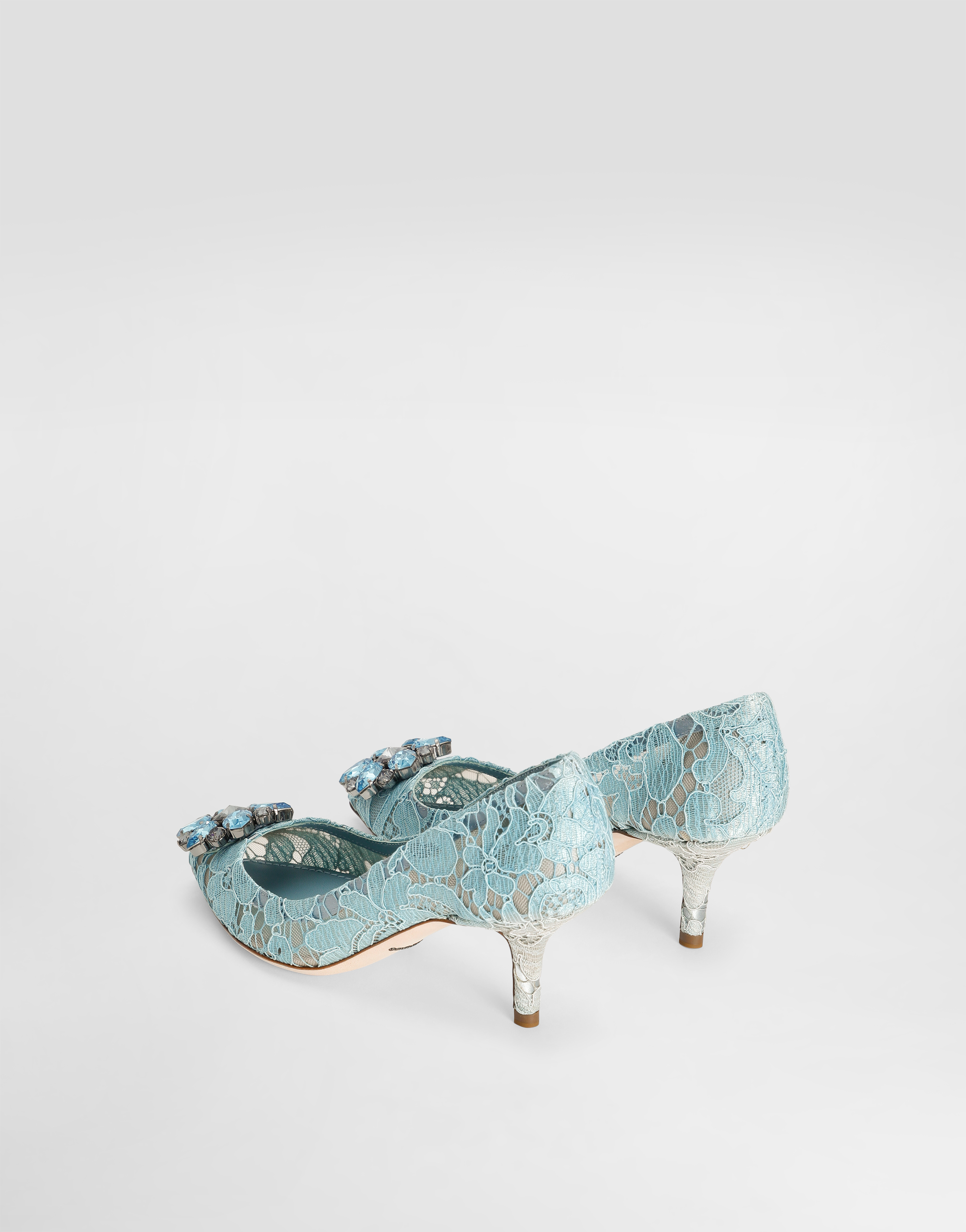  Dolce & Gabbana Dolce & Gabbana Lace Rainbow Pumps With Brooch Detailing - Woman Pumps And Slingback Light Blue Lace 40.5 