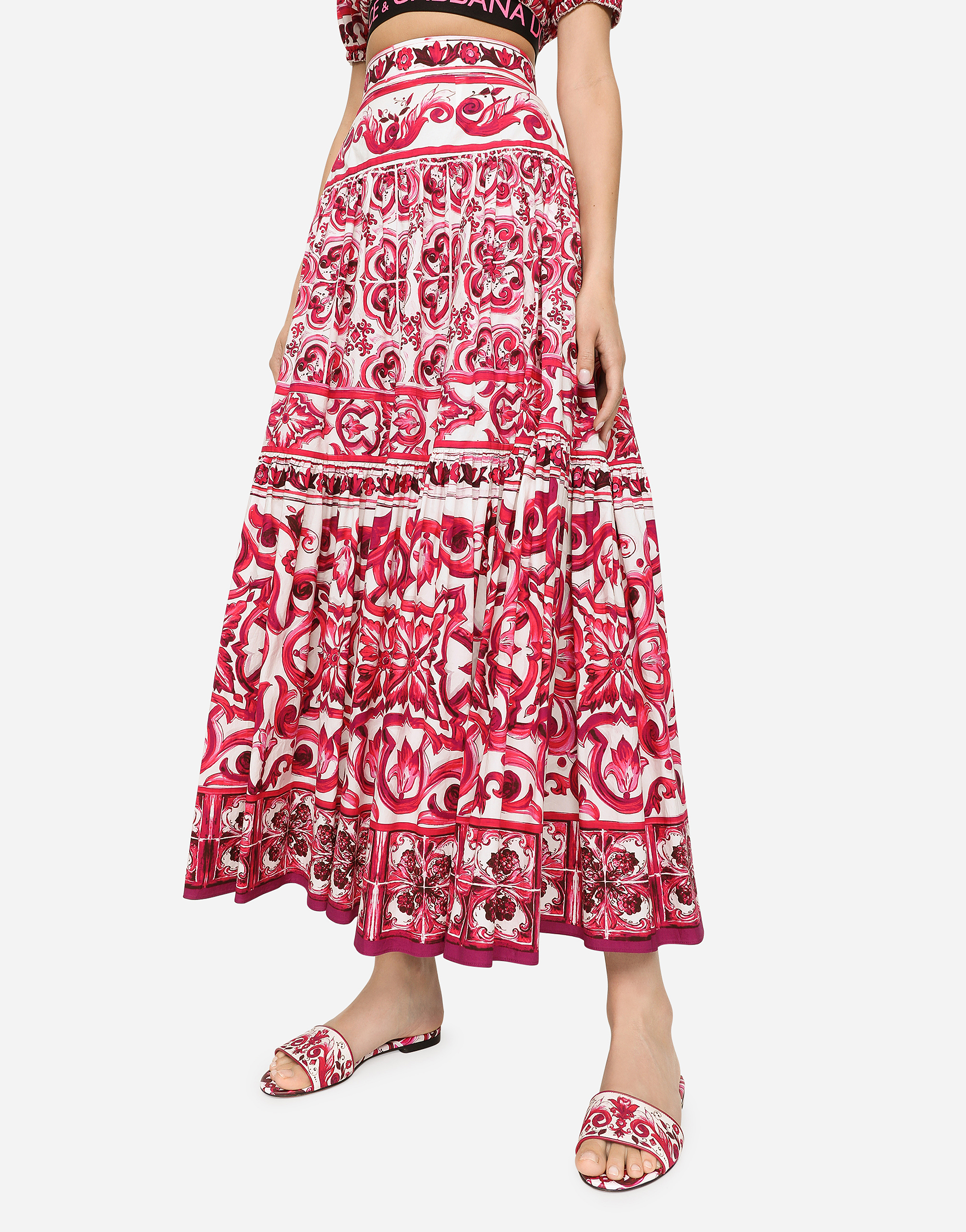 Shop Dolce & Gabbana Long Majolica-print Poplin Skirt In Multicolor