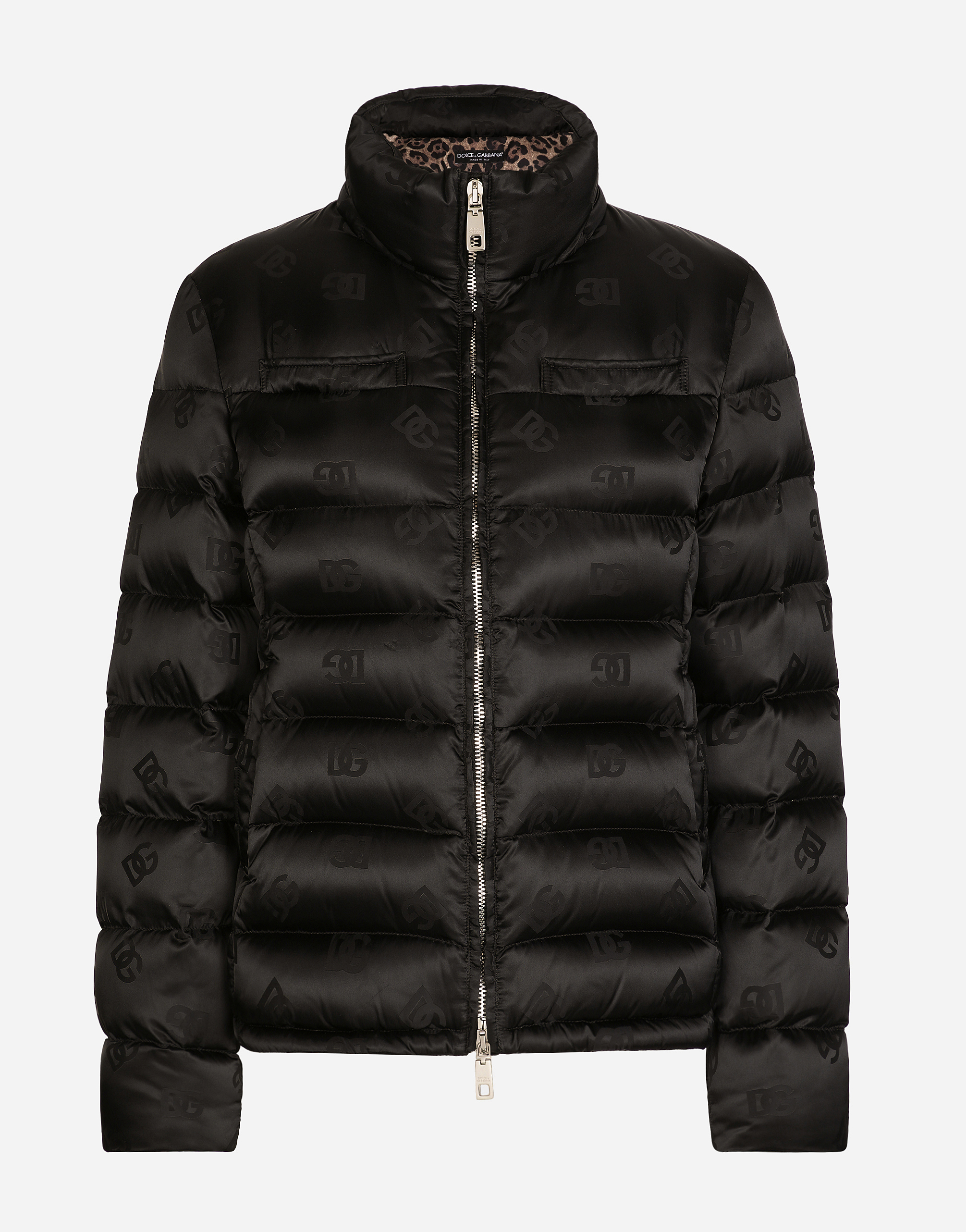 Dolce & Gabbana Padded Satin Jacquard Down Jacket With All-over Dg Logo - Woman Coats And Jackets Black