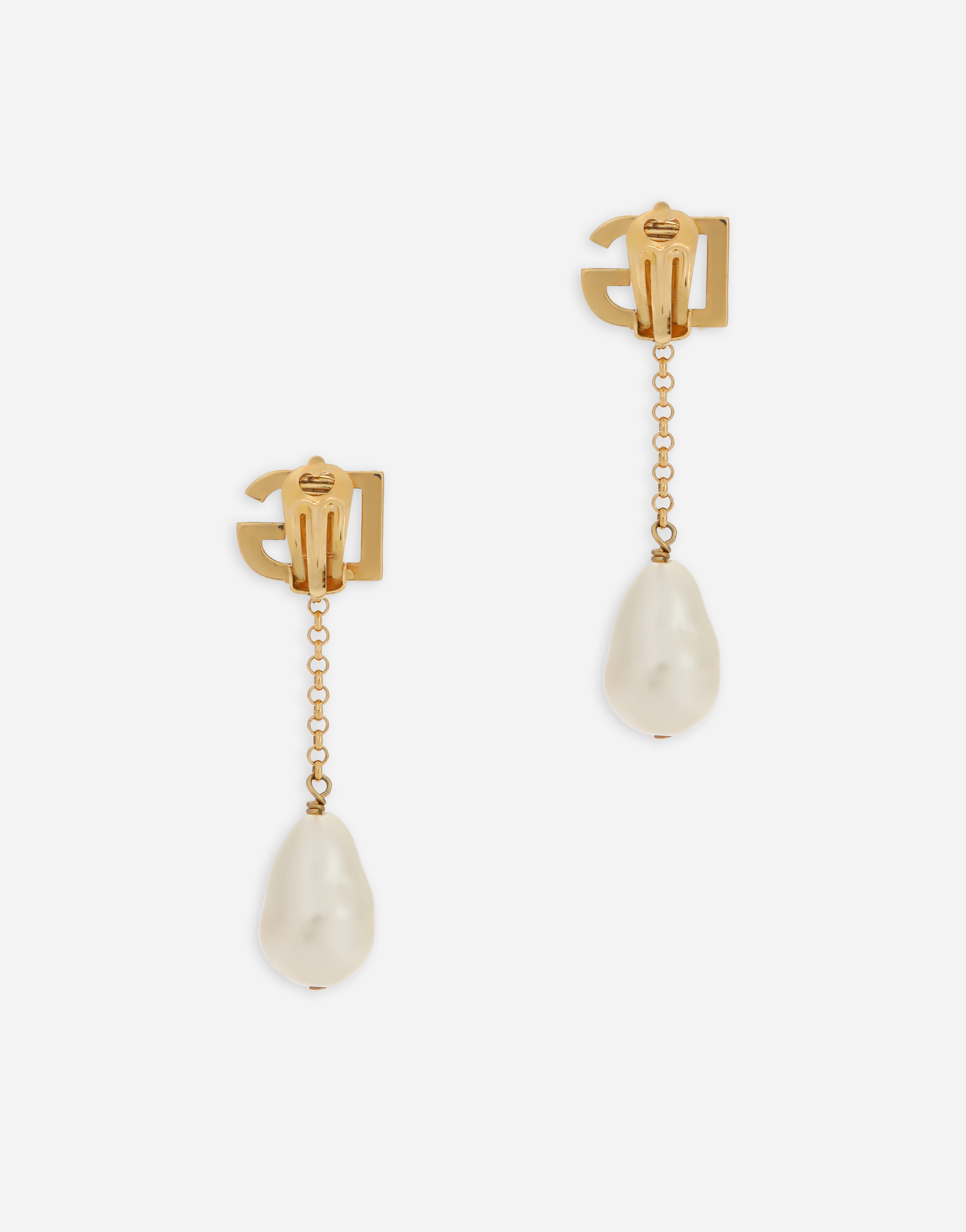 Shop Dolce & Gabbana Drop Earrings With Pearls And Dg Logo In Gold