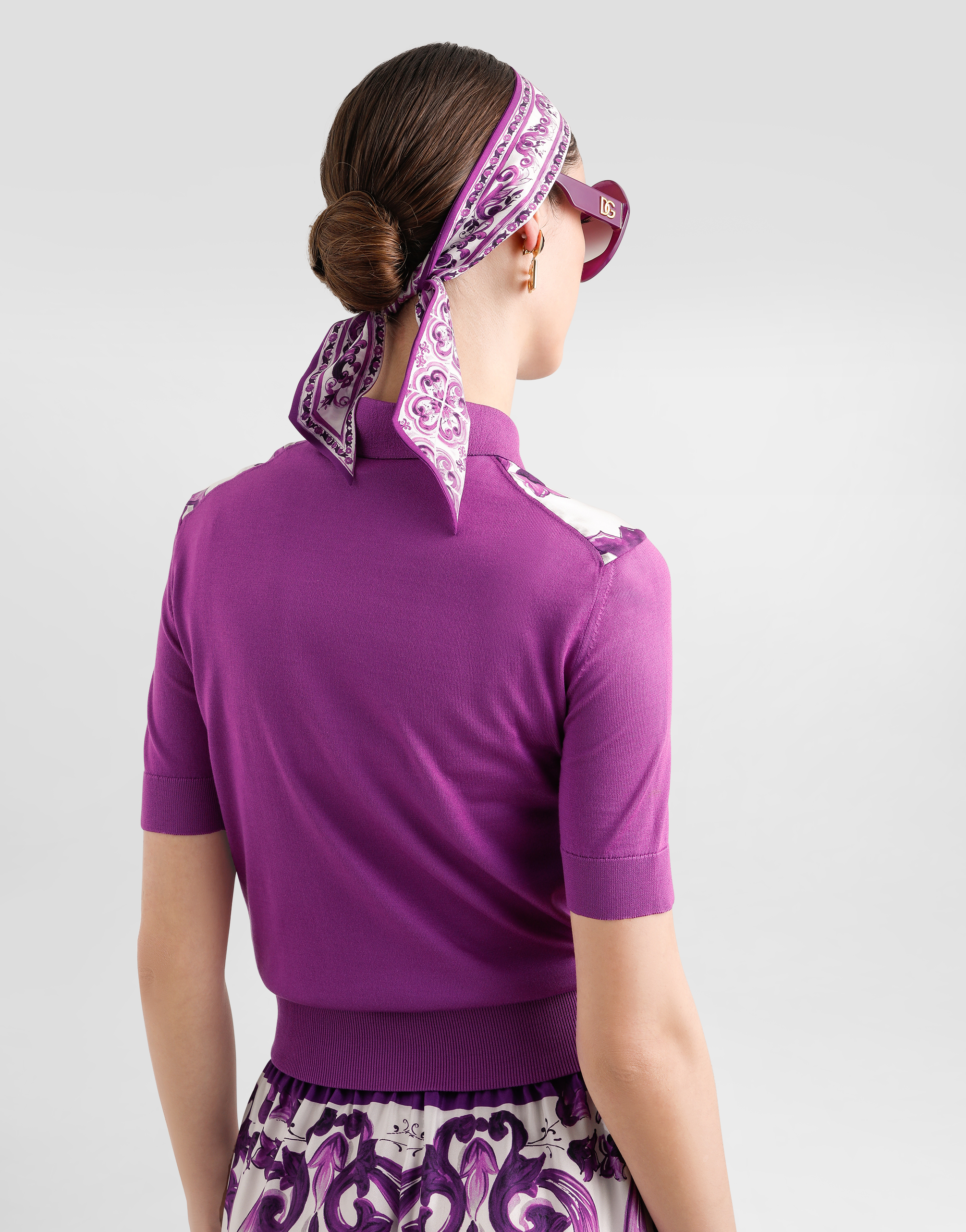 Dolce & Gabbana Polo In Seta Stampa Maiolica