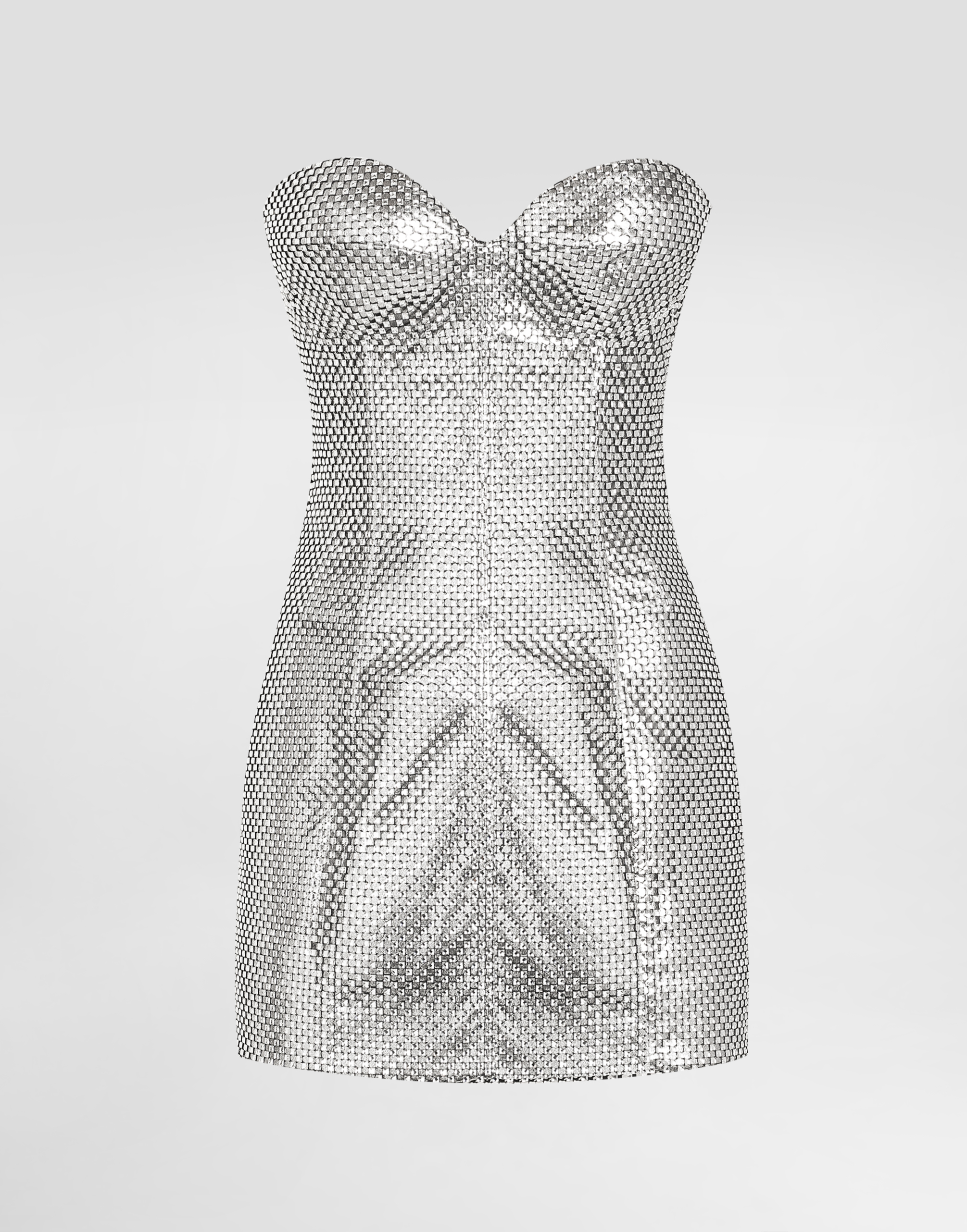 Dolce & Gabbana Mesh Strapless Mini Dress In Silver
