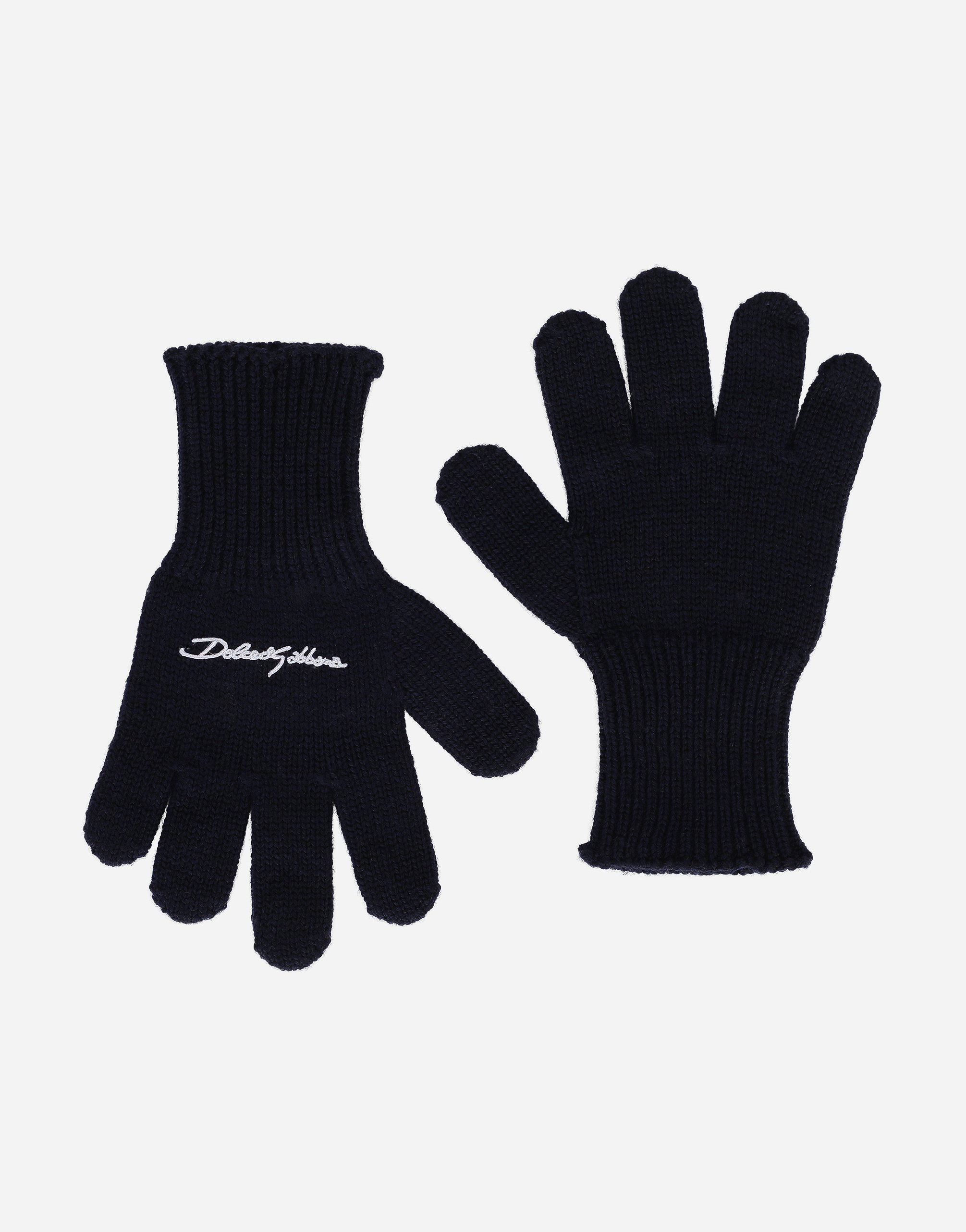 Dolce & Gabbana Kids' Ribbed Knit Gloves With Logo Embroidery In Blue