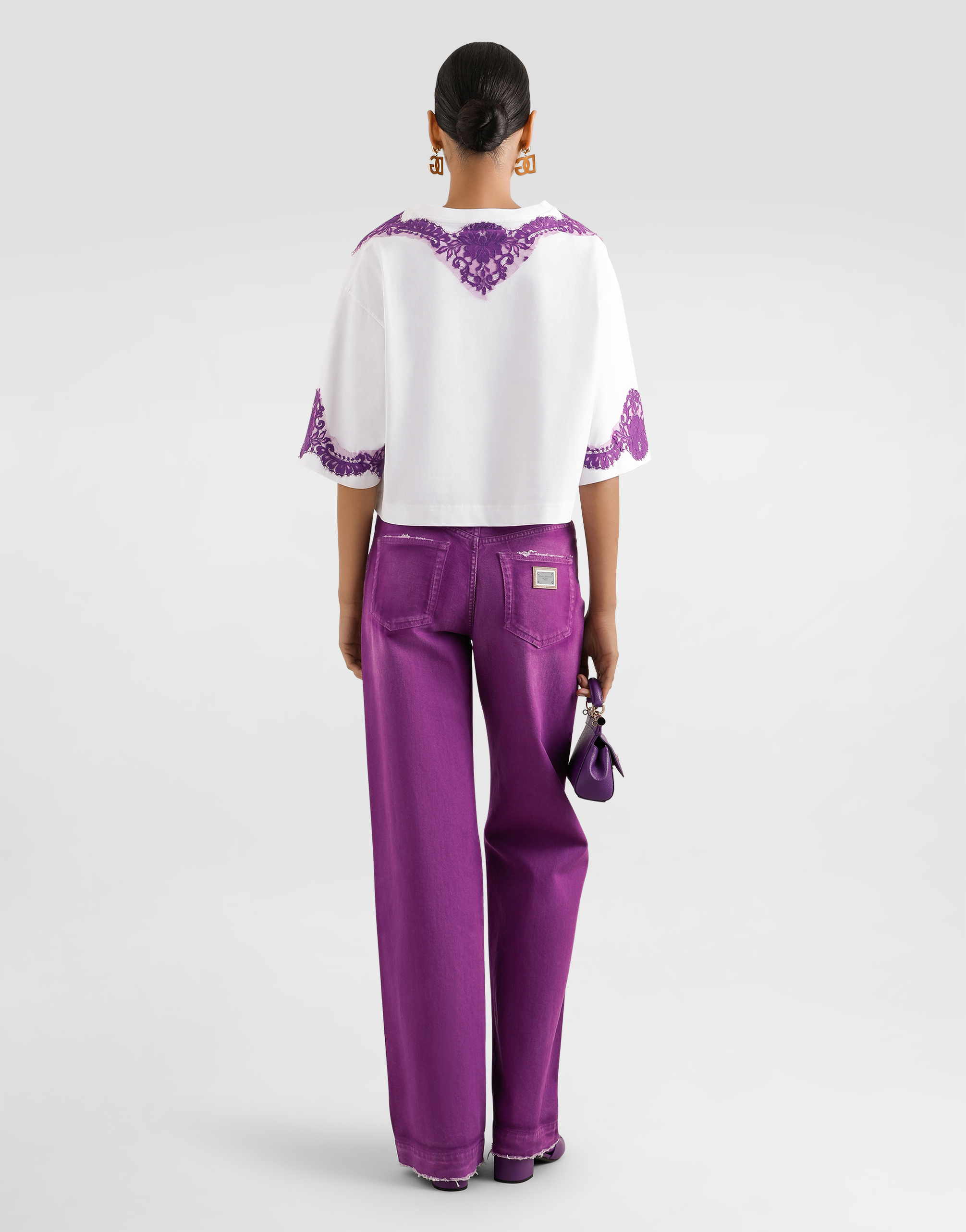 Dolce & Gabbana Jersey T-shirt With Lace And Dg Patch In White