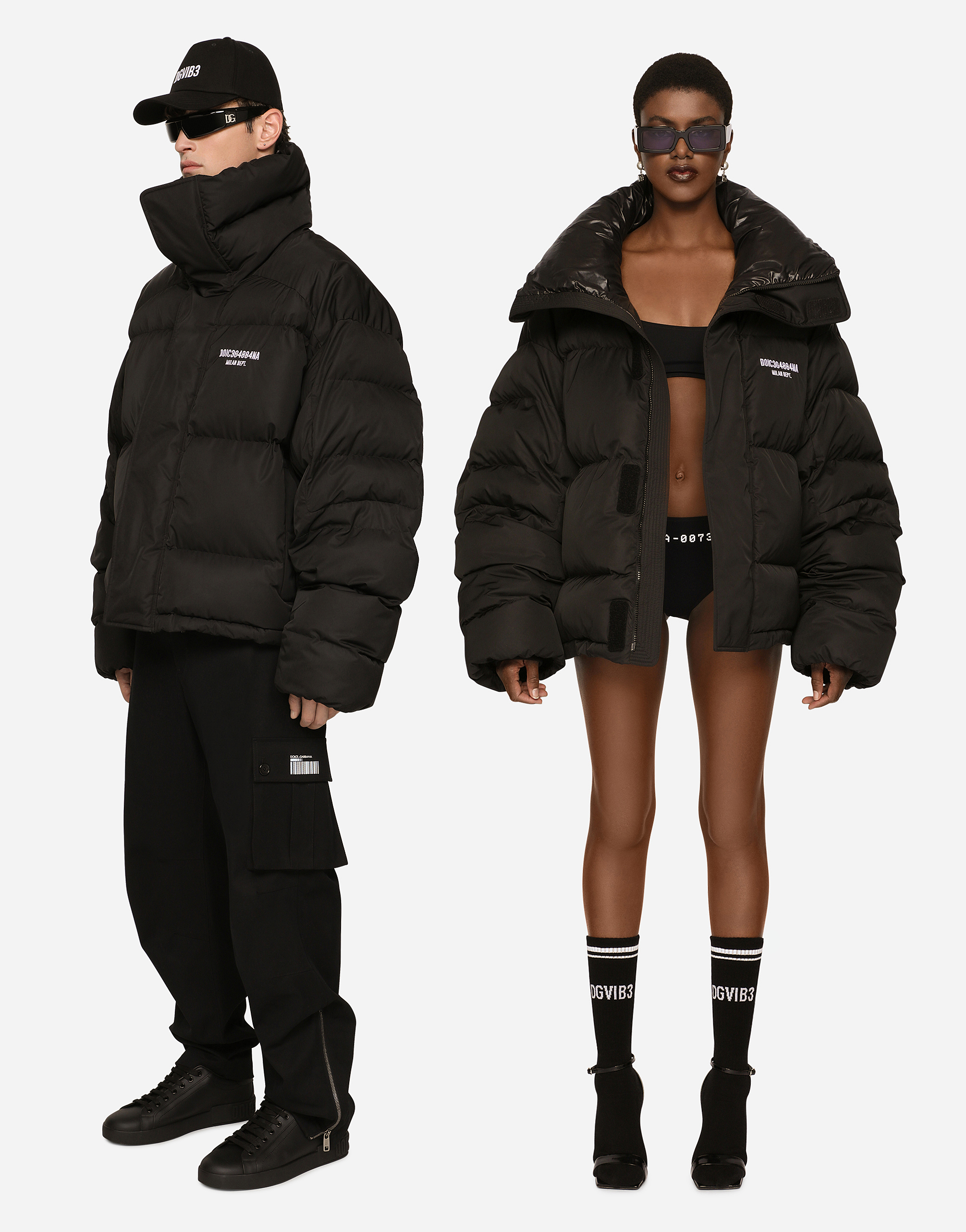 Padded nylon down jacket with high neck DGVIB3 in Black for Women