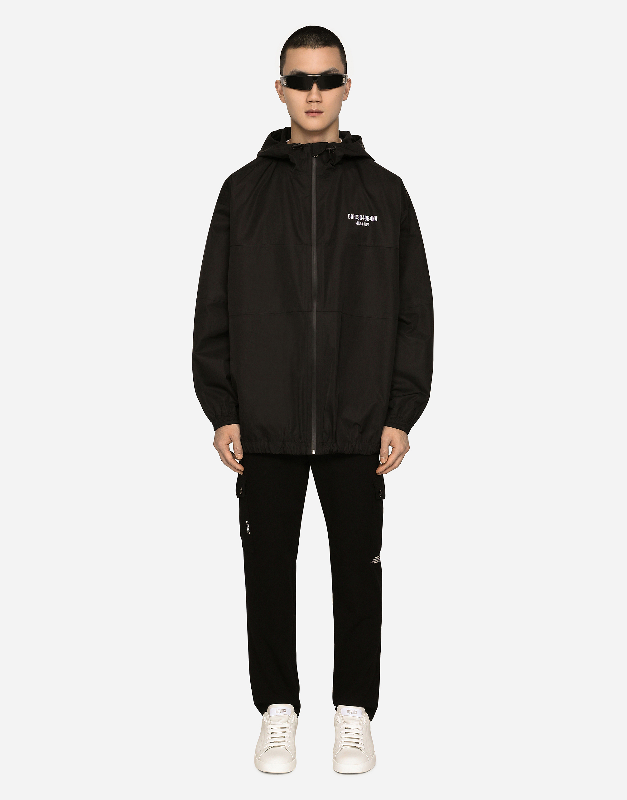 Dolce & Gabbana Hooded Nylon Jacket With Dg Vib3 Patch In Black