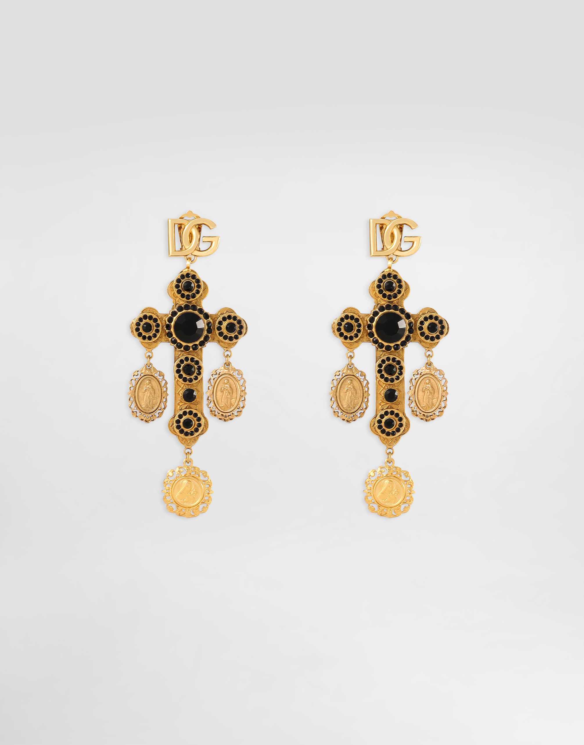 Dolce & Gabbana Drop Cross Earrings With Votive Medallions - Woman Bijoux Gold Metal Onesize