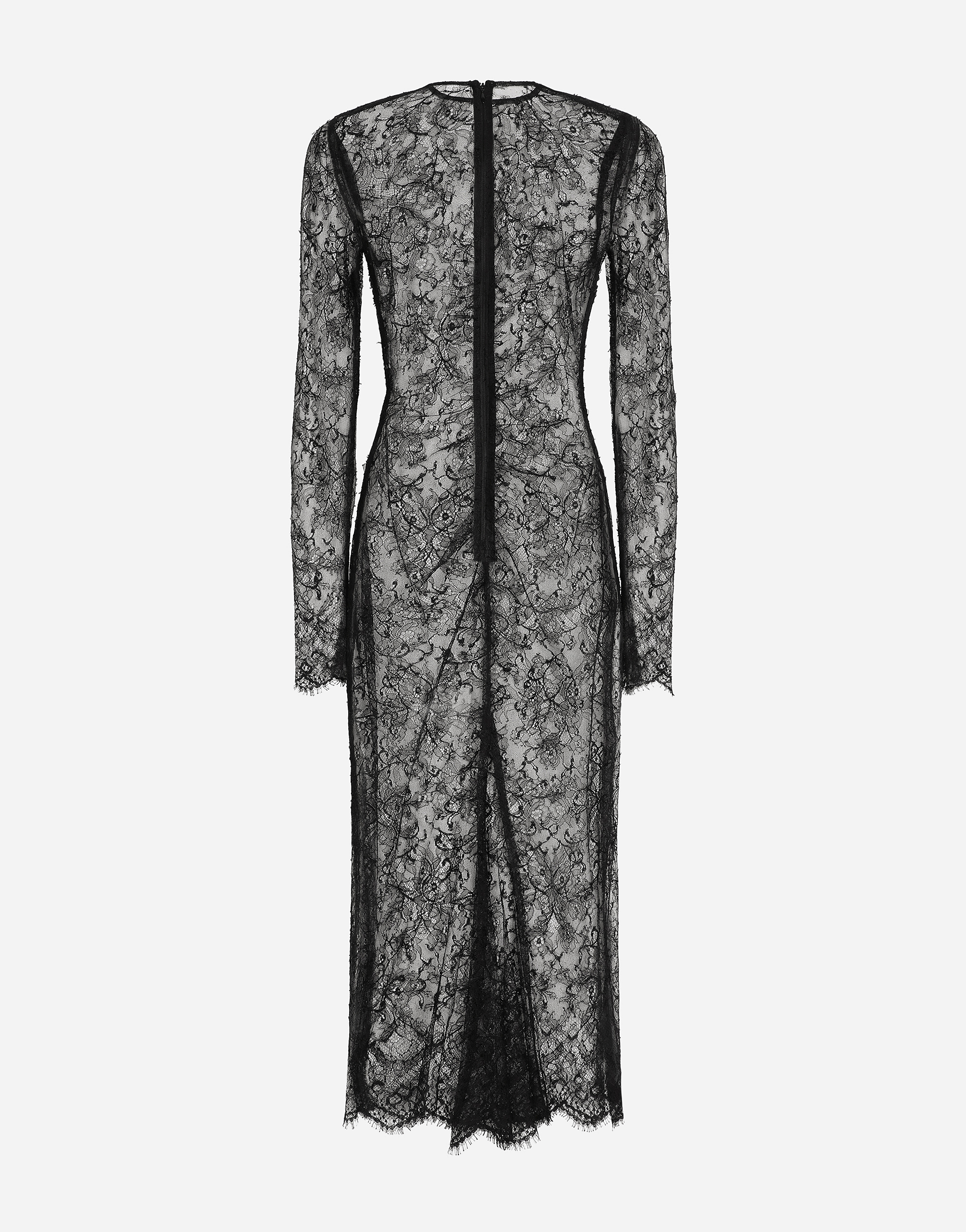 Chantilly lace fil coupé calf-length dress