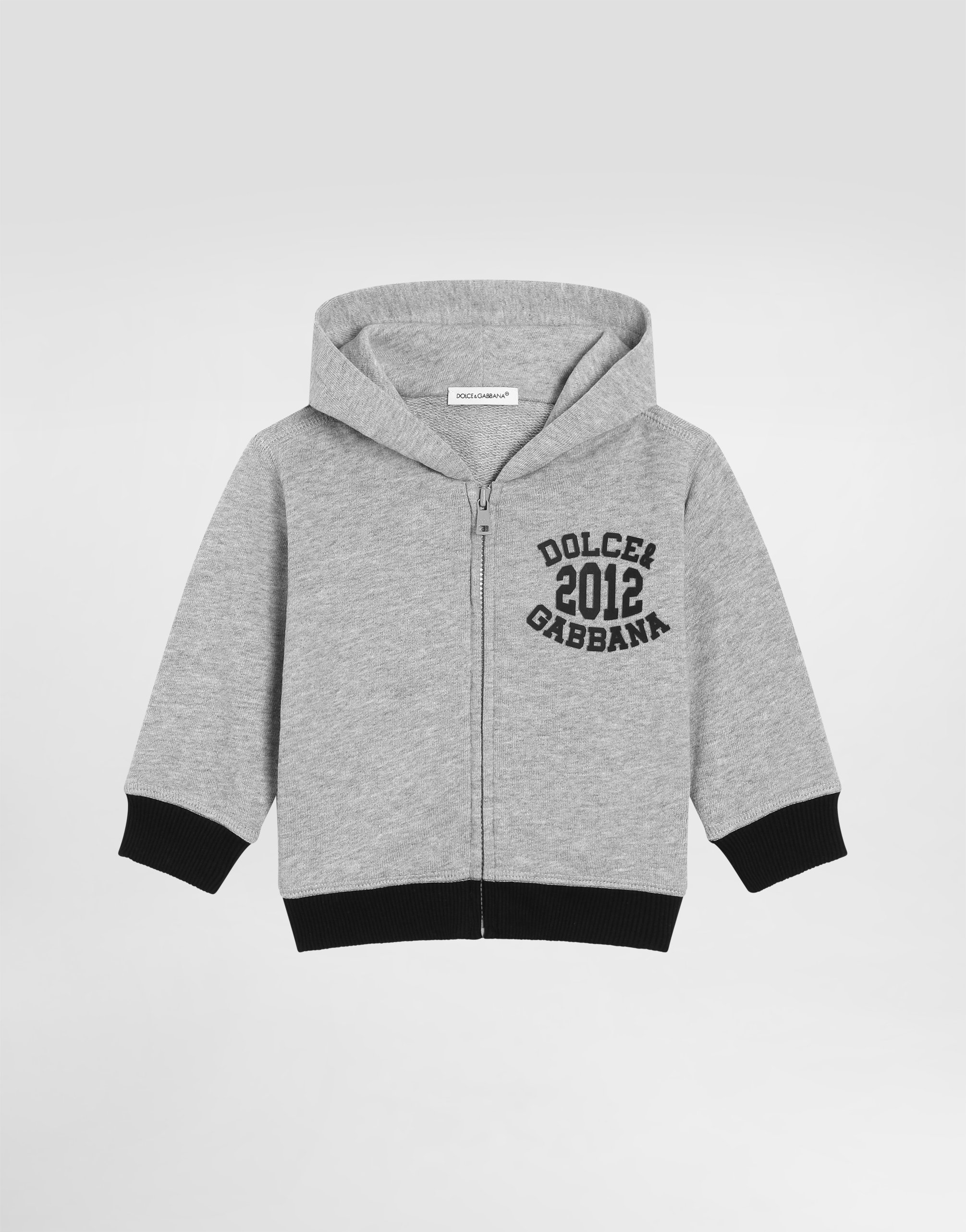 DOLCE&GABBANAロゴプリントコットン混フリース フーディ グレーのボーイズ DOLCE&GABBANAプリント フリース フーディ