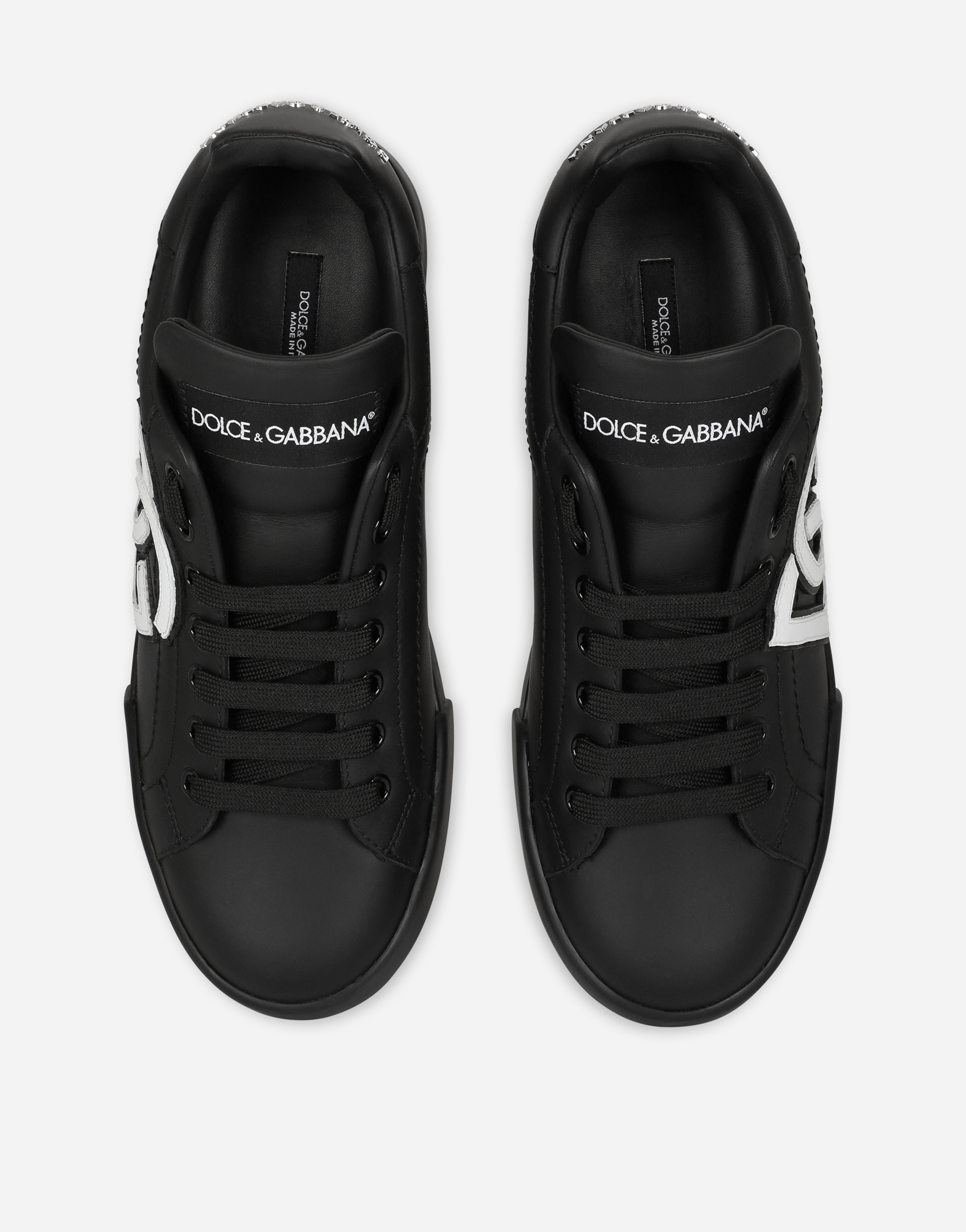 Shop Dolce & Gabbana Calfskin Portofino Sneakers With Dg Logo In Multicolor