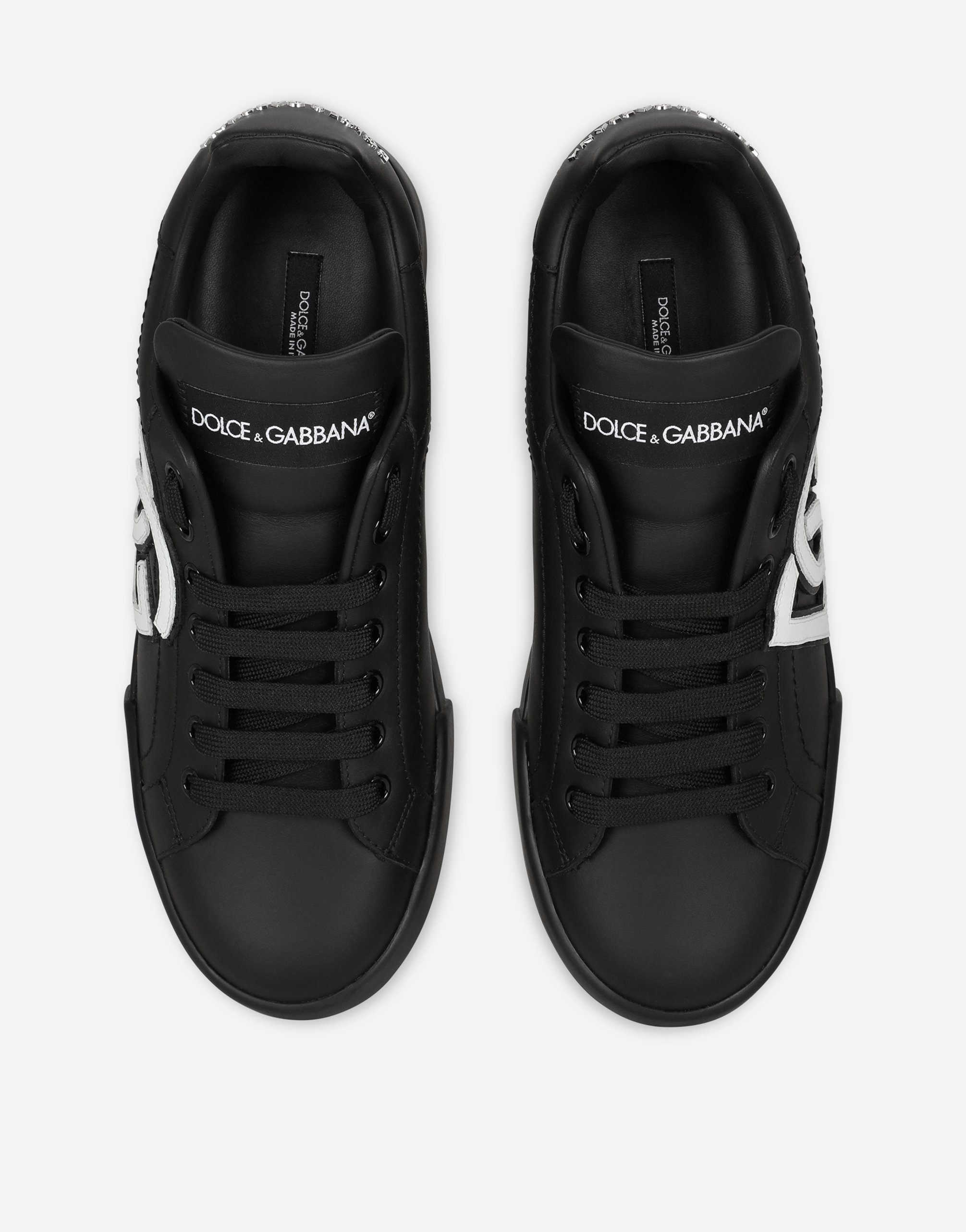 Dolce & Gabbana Calfskin Portofino Sneakers With Dg Logo In Multicolor