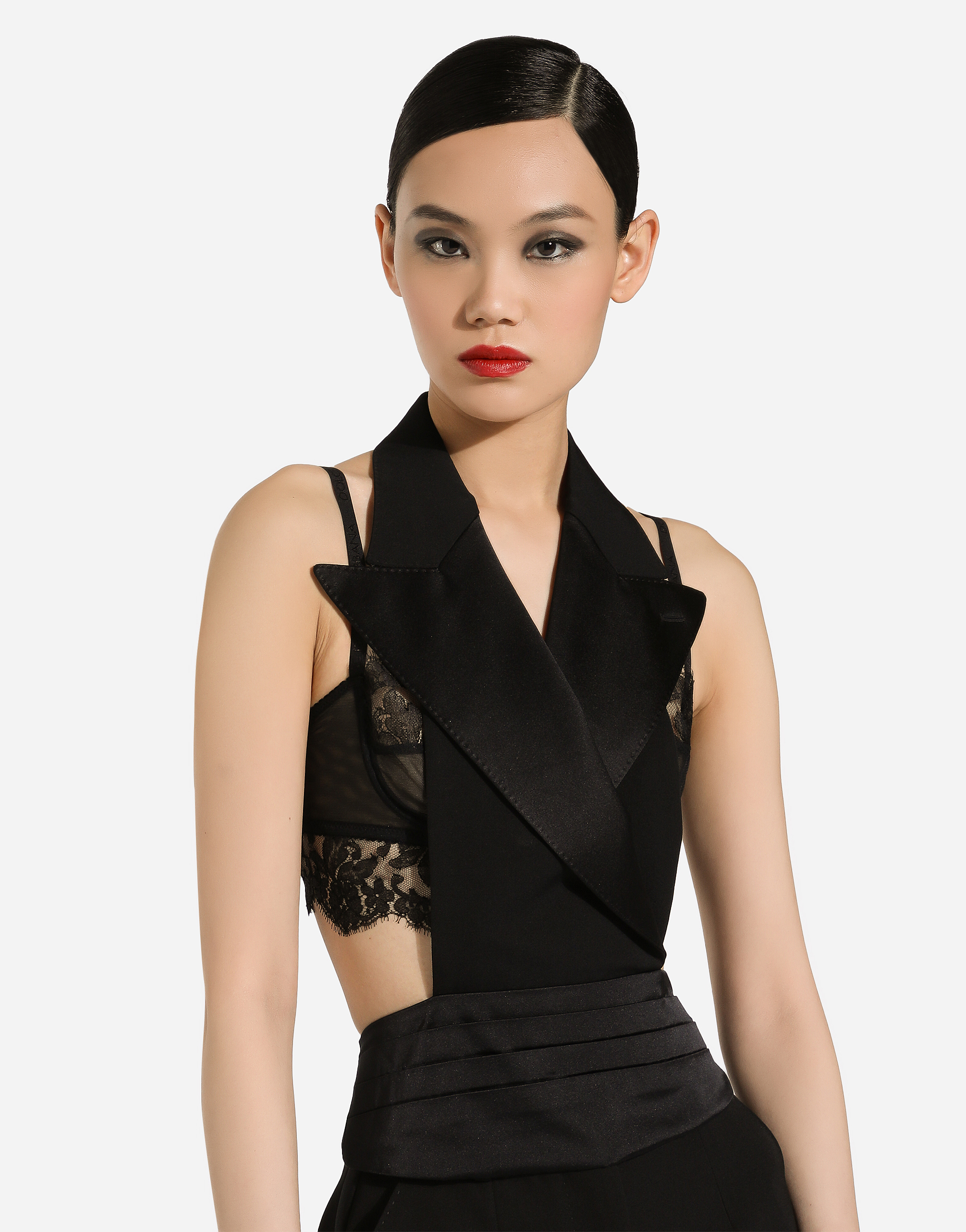 Dolce & Gabbana Black Double-breasted Vest With Rear Cut-out In Silk And Wool Woman In Black