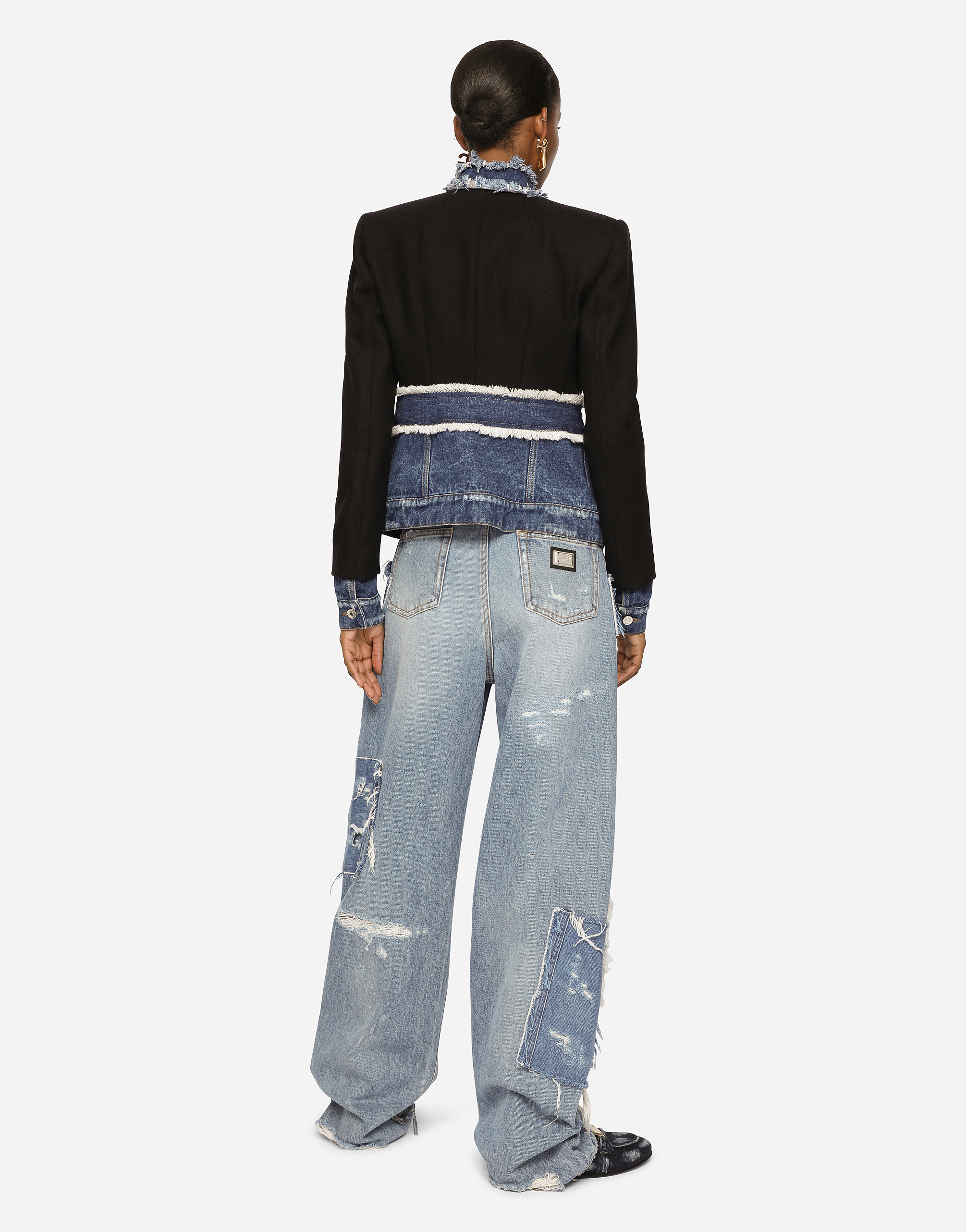 DOLCE & GABBANA PATCHWORK DENIM JEANS WITH RIPPED DETAILS