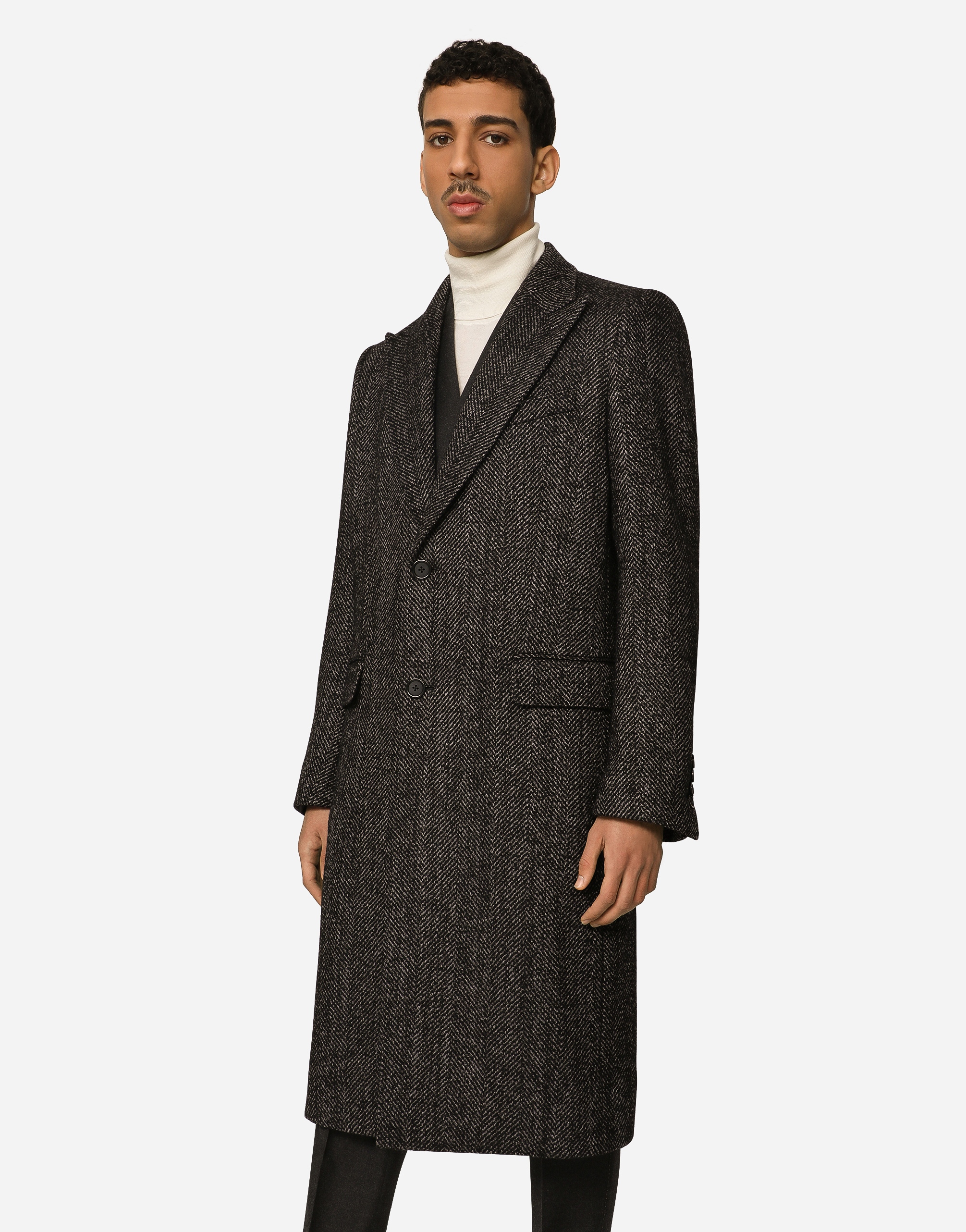 DOLCE & GABBANA SINGLE-BREASTED HERRINGBONE ALPACA WOOL COAT