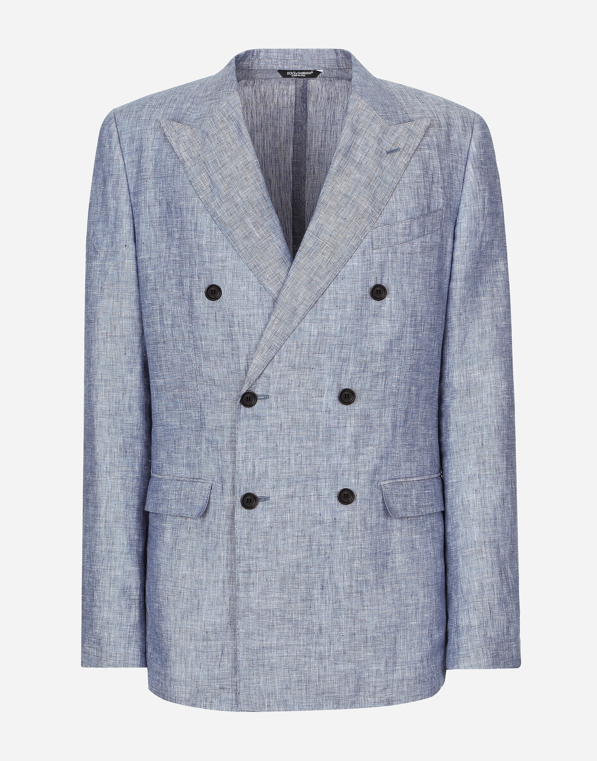 Dolce & Gabbana Double-breasted Linen Taormina Jacket In Grey
