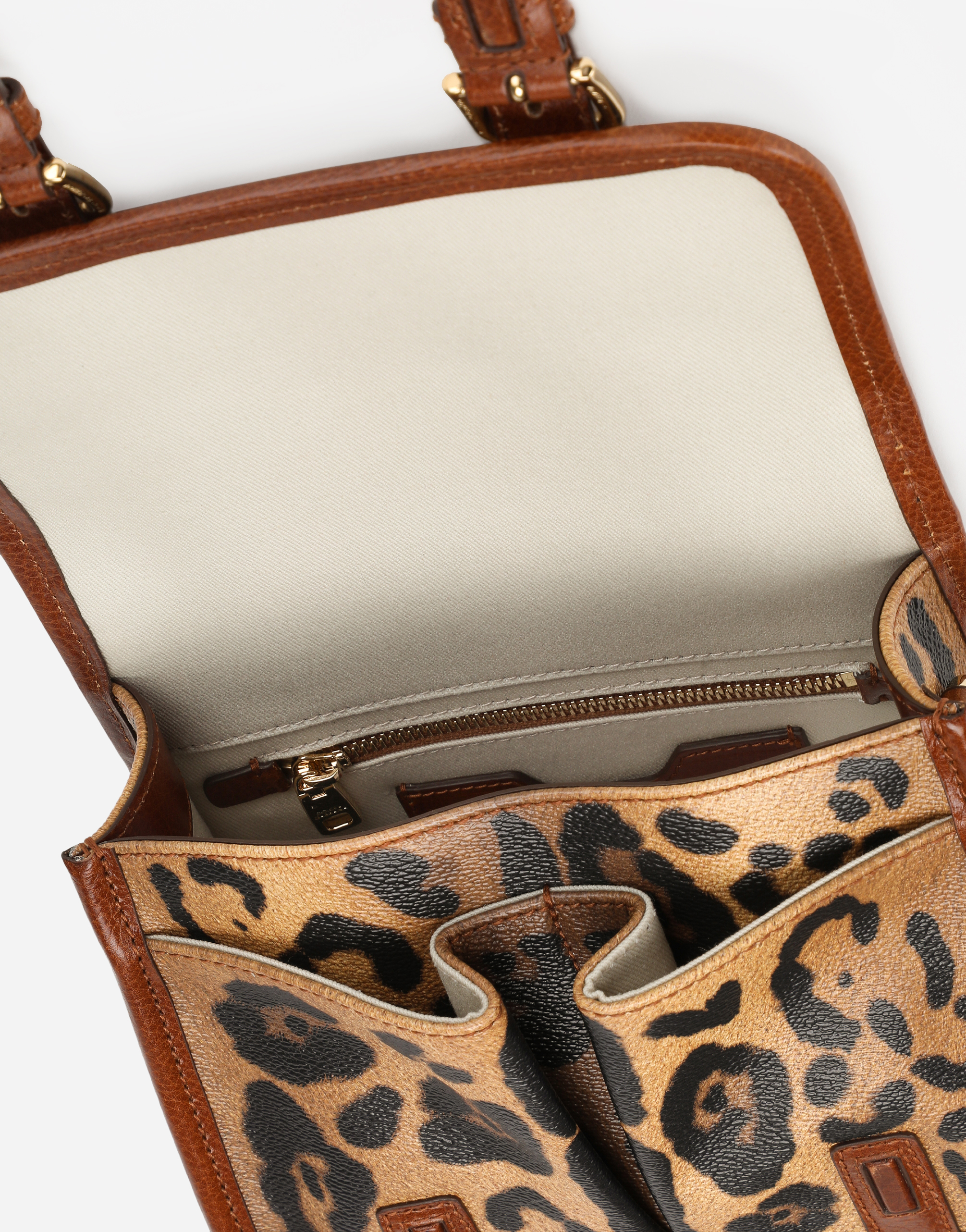 Small messenger bag in leopard-print Crespo with branded plate