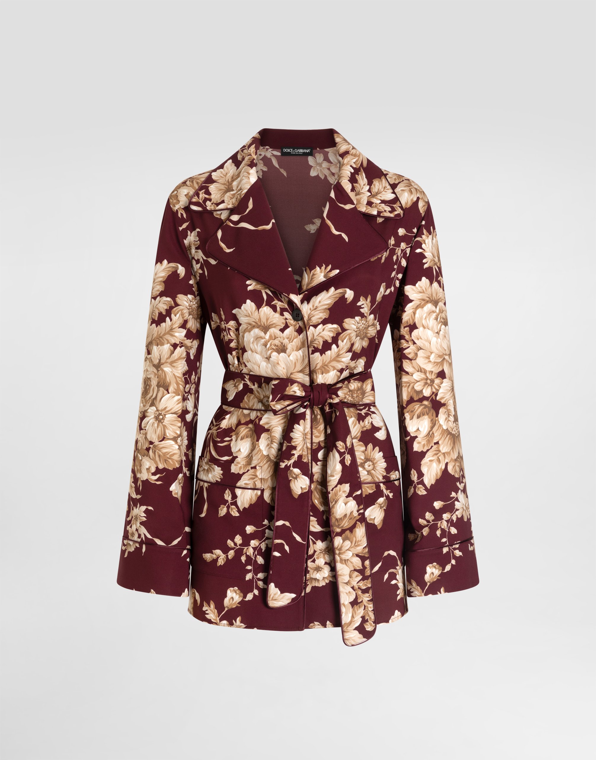 Dolce & Gabbana Rose-print Charmeuse Vanity Shirt In Brown