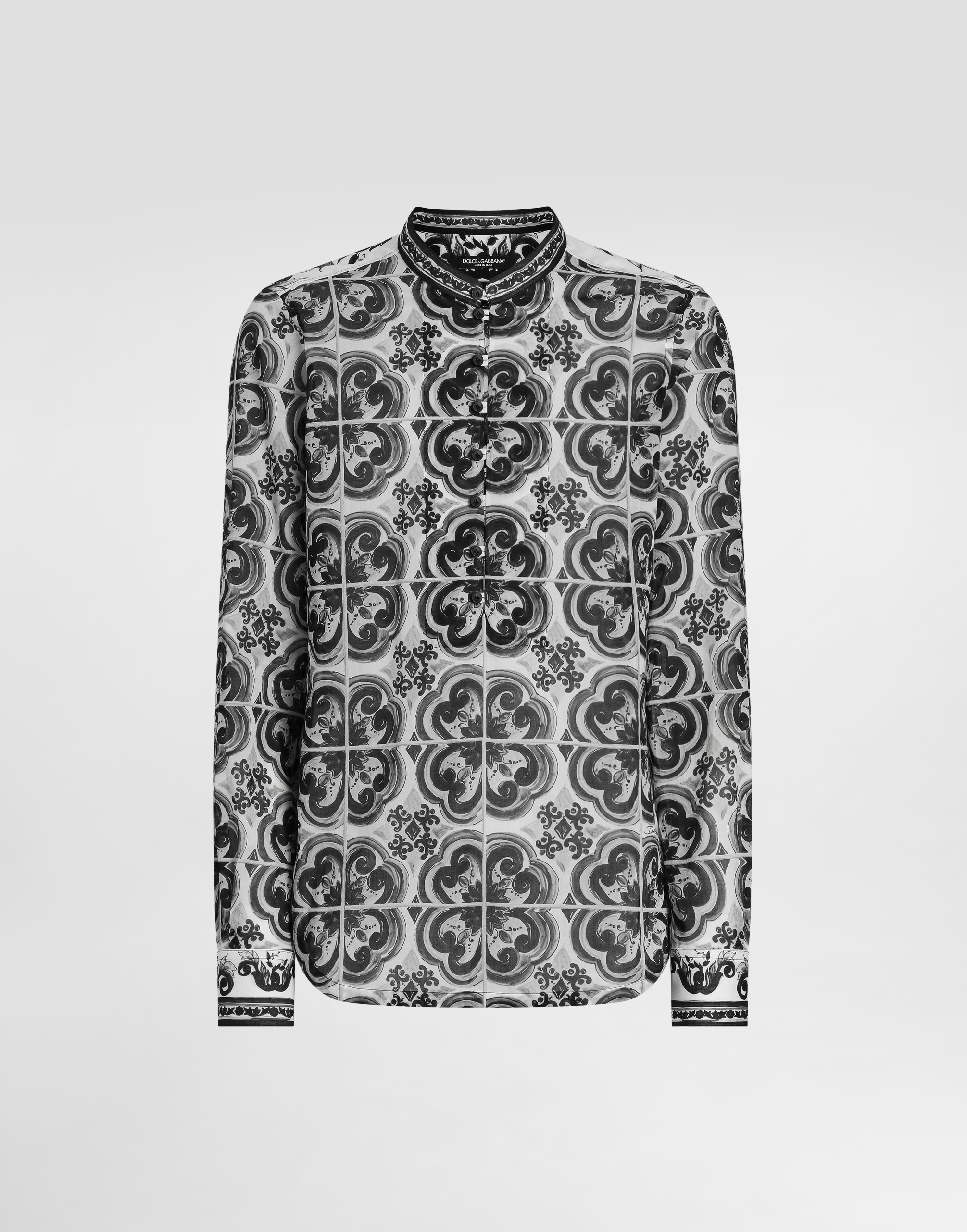 Majolica-print cotton mandarin shirt