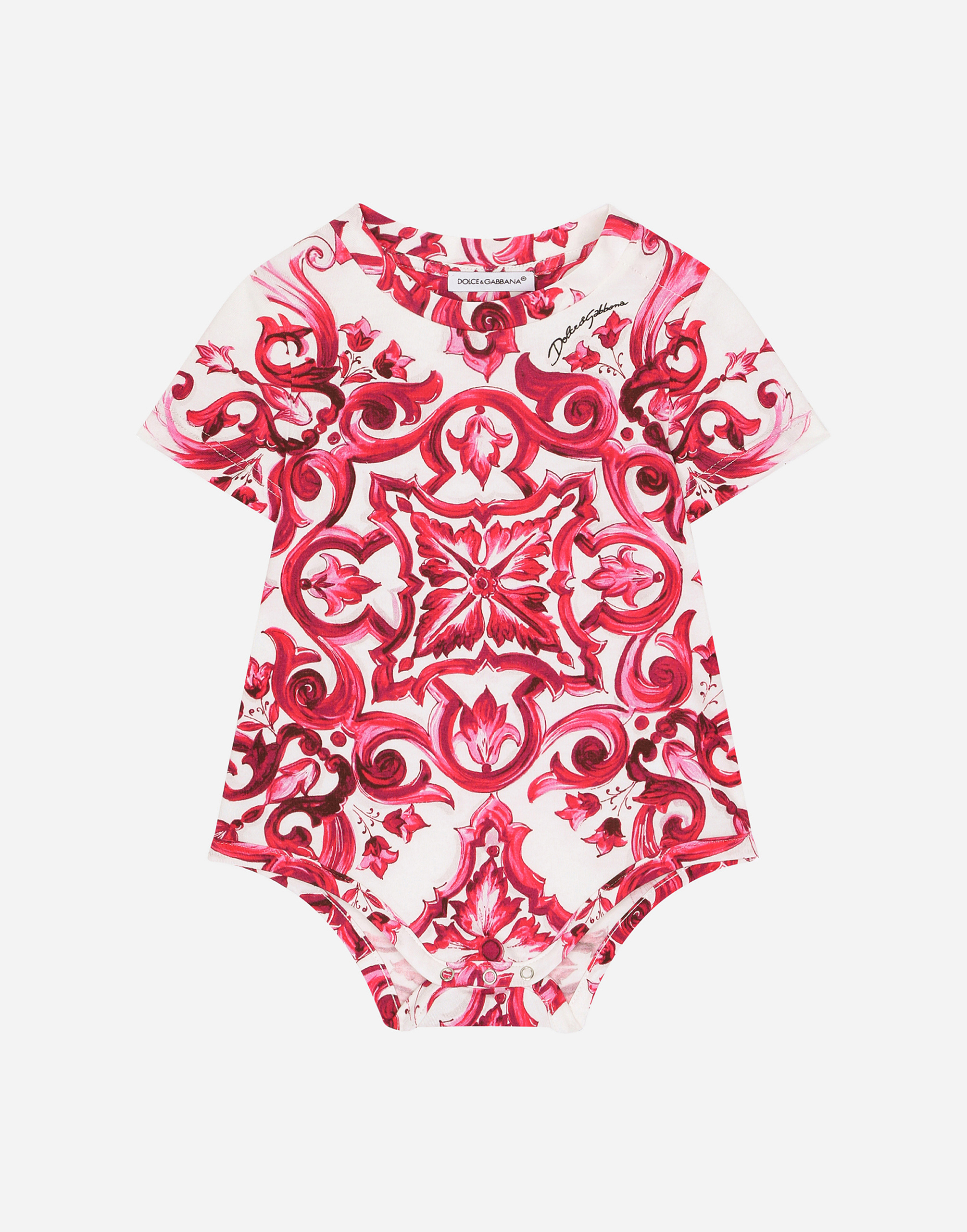 DOLCE & GABBANA 2-BABYGROW GIFT SET IN MAJOLICA-PRINT JERSEY