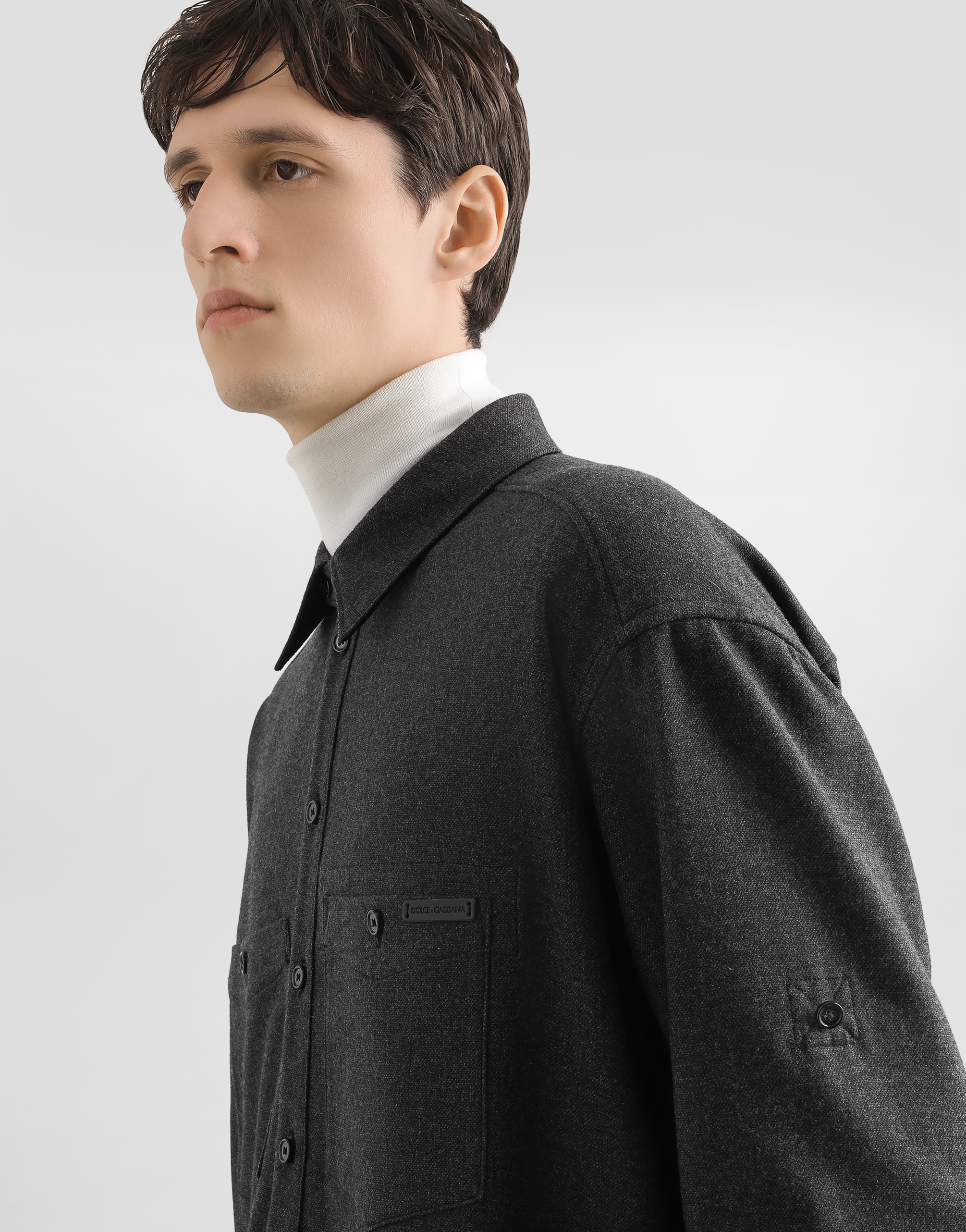 Dolce & Gabbana Melange Wool Wicker Shirt In Gray