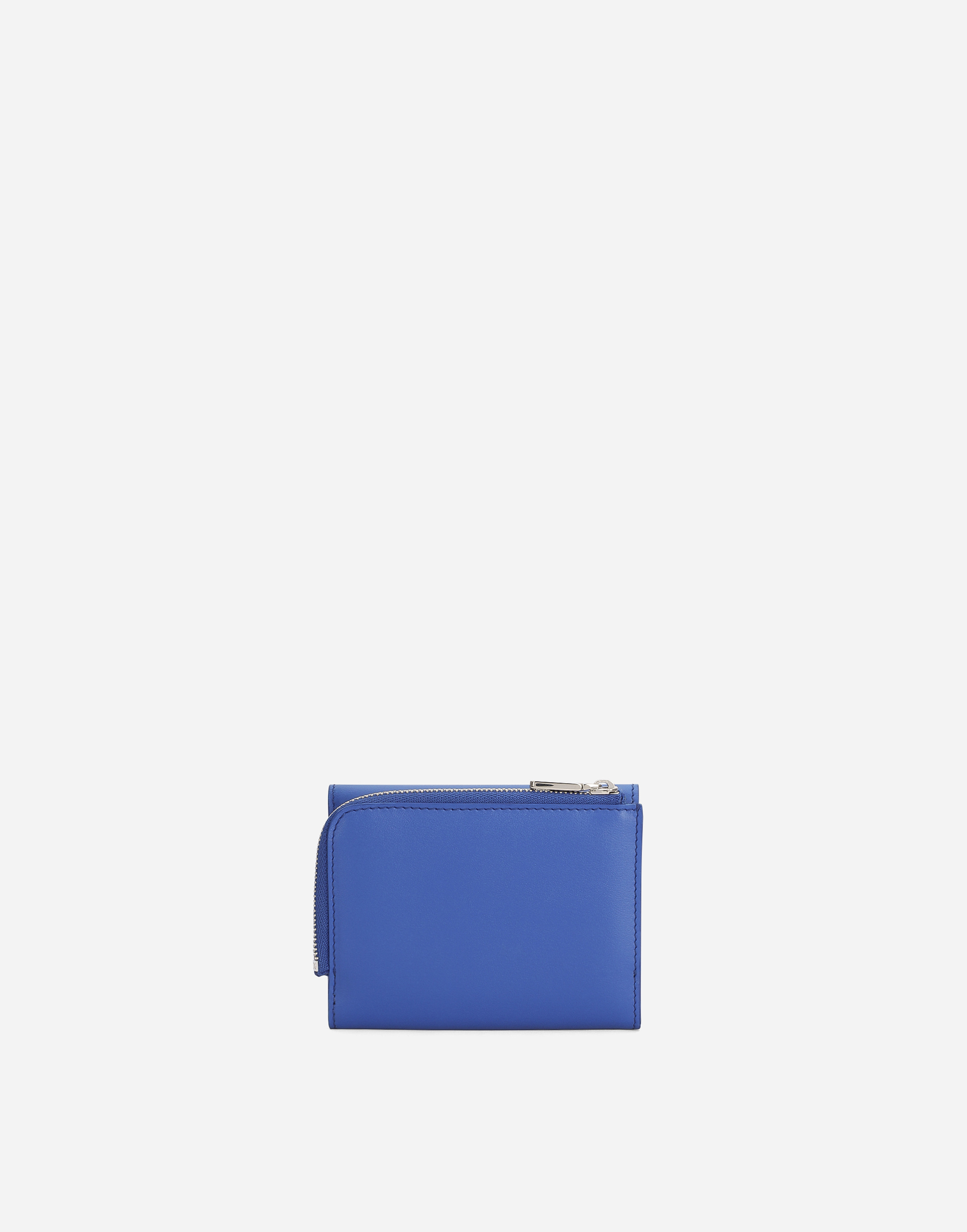 Shop Dolce & Gabbana Calfskin French Flap Wallet With Raised Logo In Blue