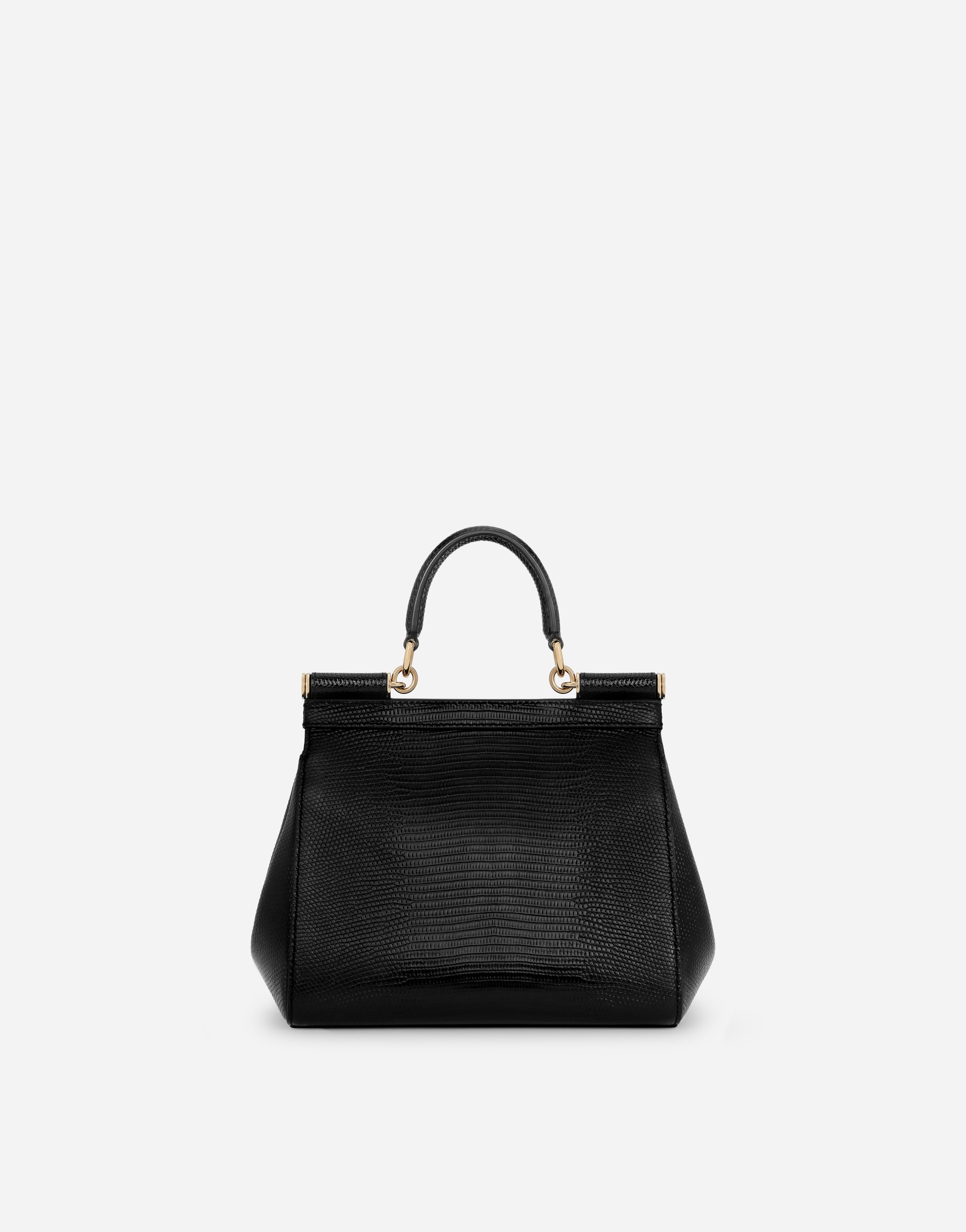 Dolce & Gabbana Small Iguana-print Calfskin Sicily Bag In Black