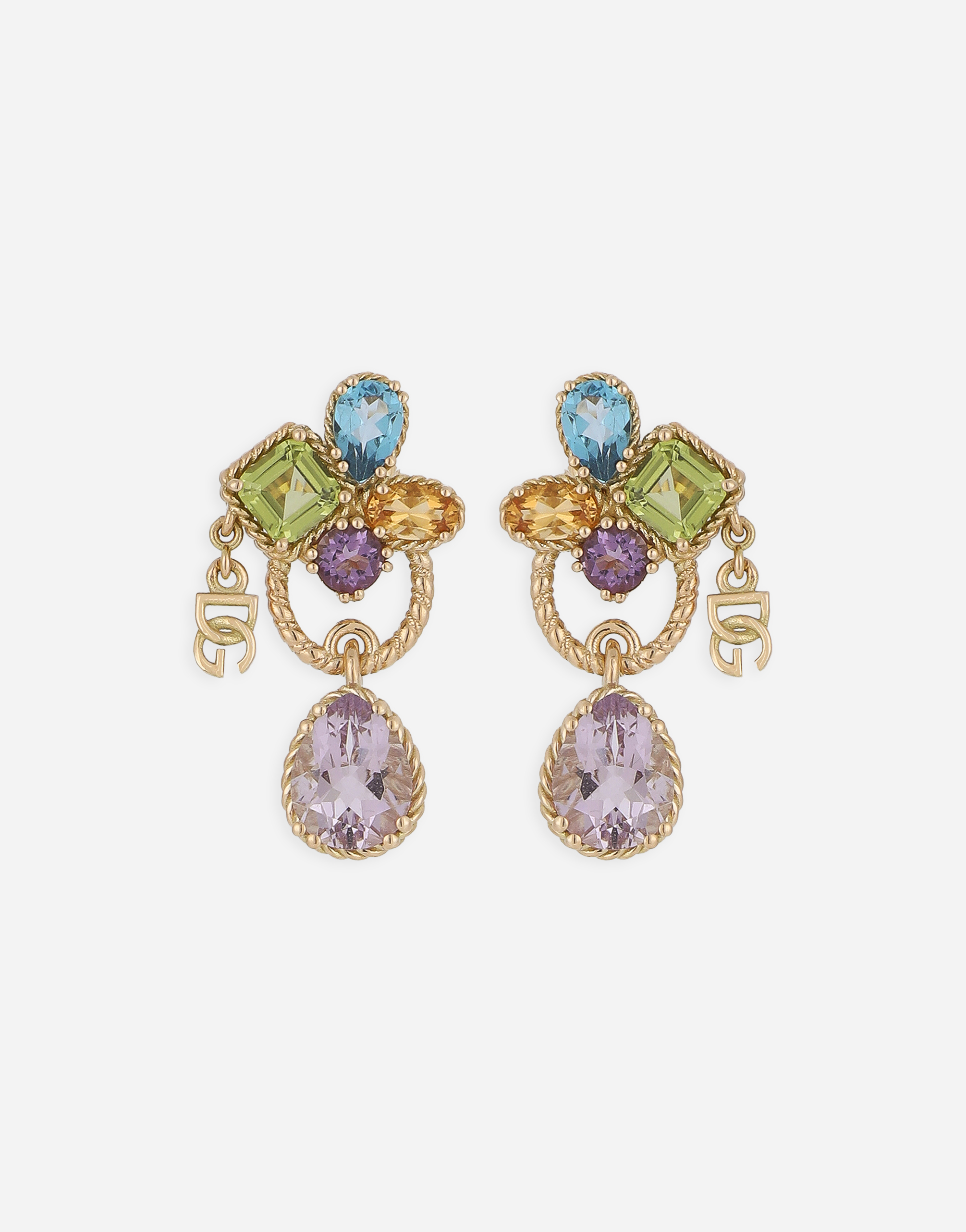 Dolce & Gabbana 18kt Yellow Gold Pierced Earrings Withmulticolors Gemstones