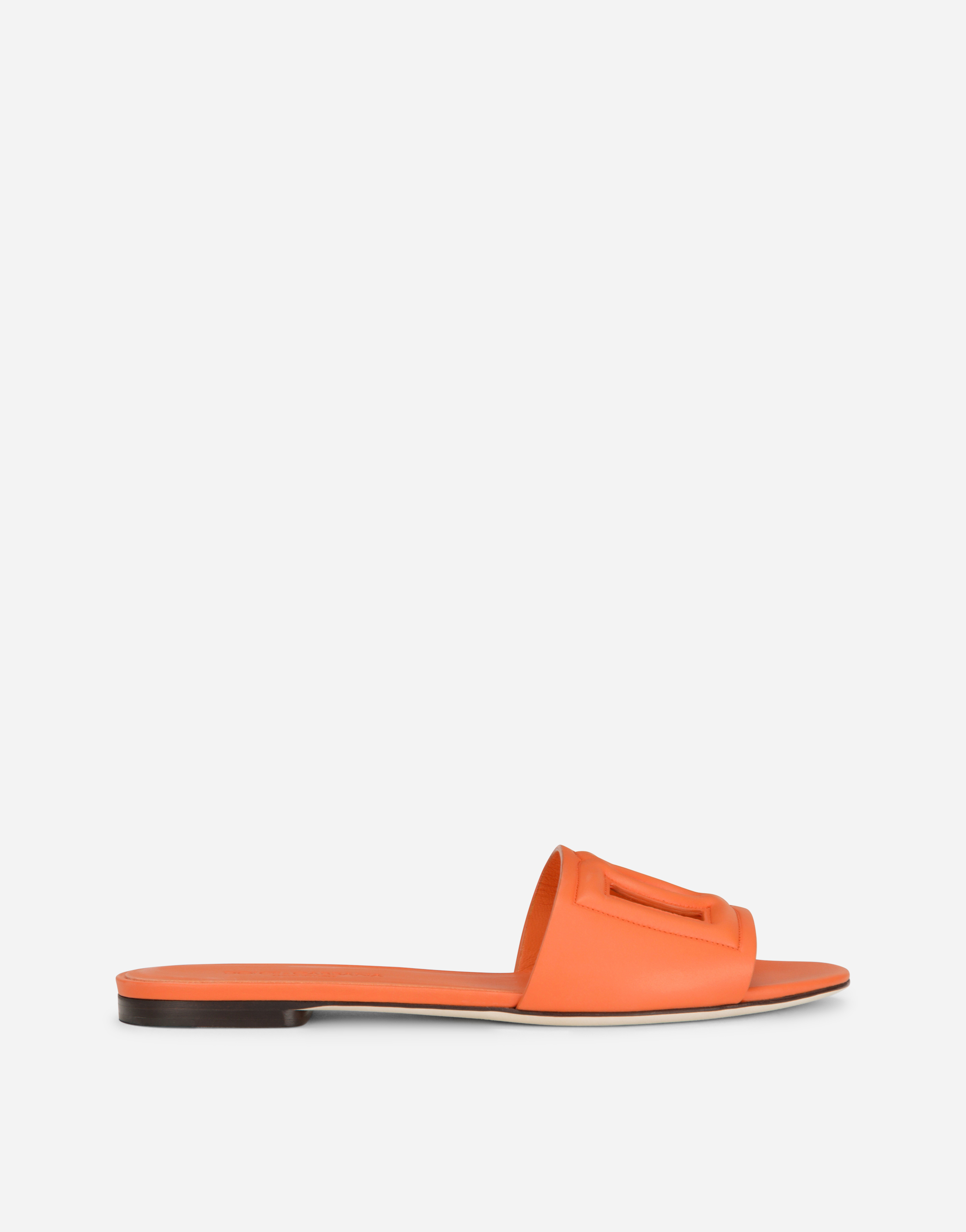 Shop Dolce & Gabbana Calfskin Sliders With Dg Millennials Logo In Orange