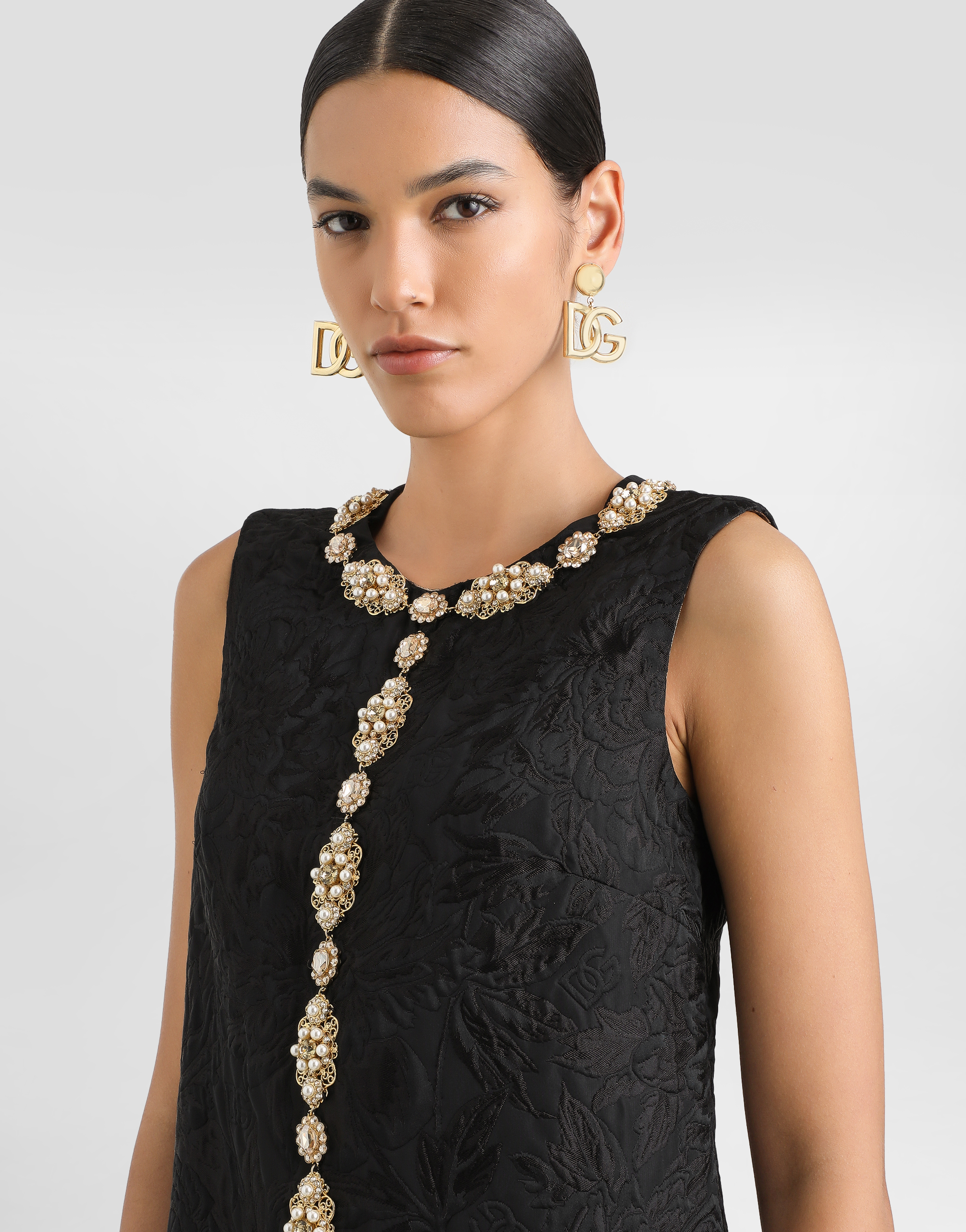 Dolce & Gabbana Peony Brocade Embellished Mini Dress In Black