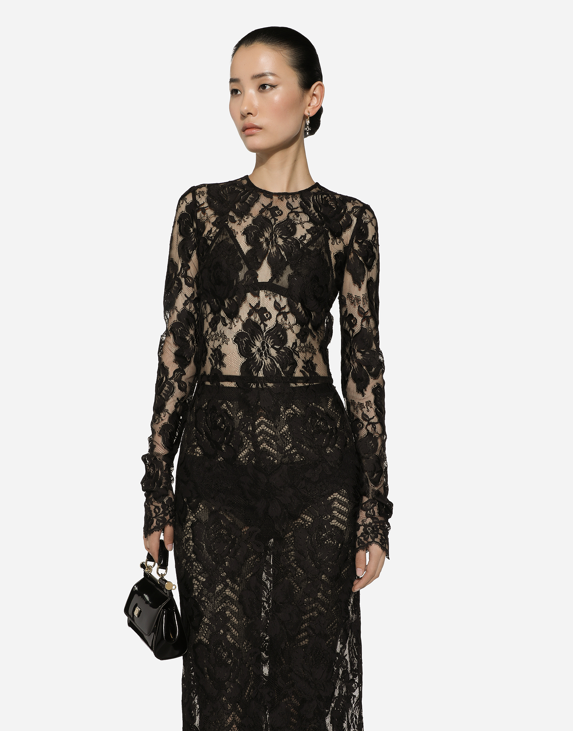 DOLCE & GABBANA CALF-LENGTH FLORAL LACE DRESS