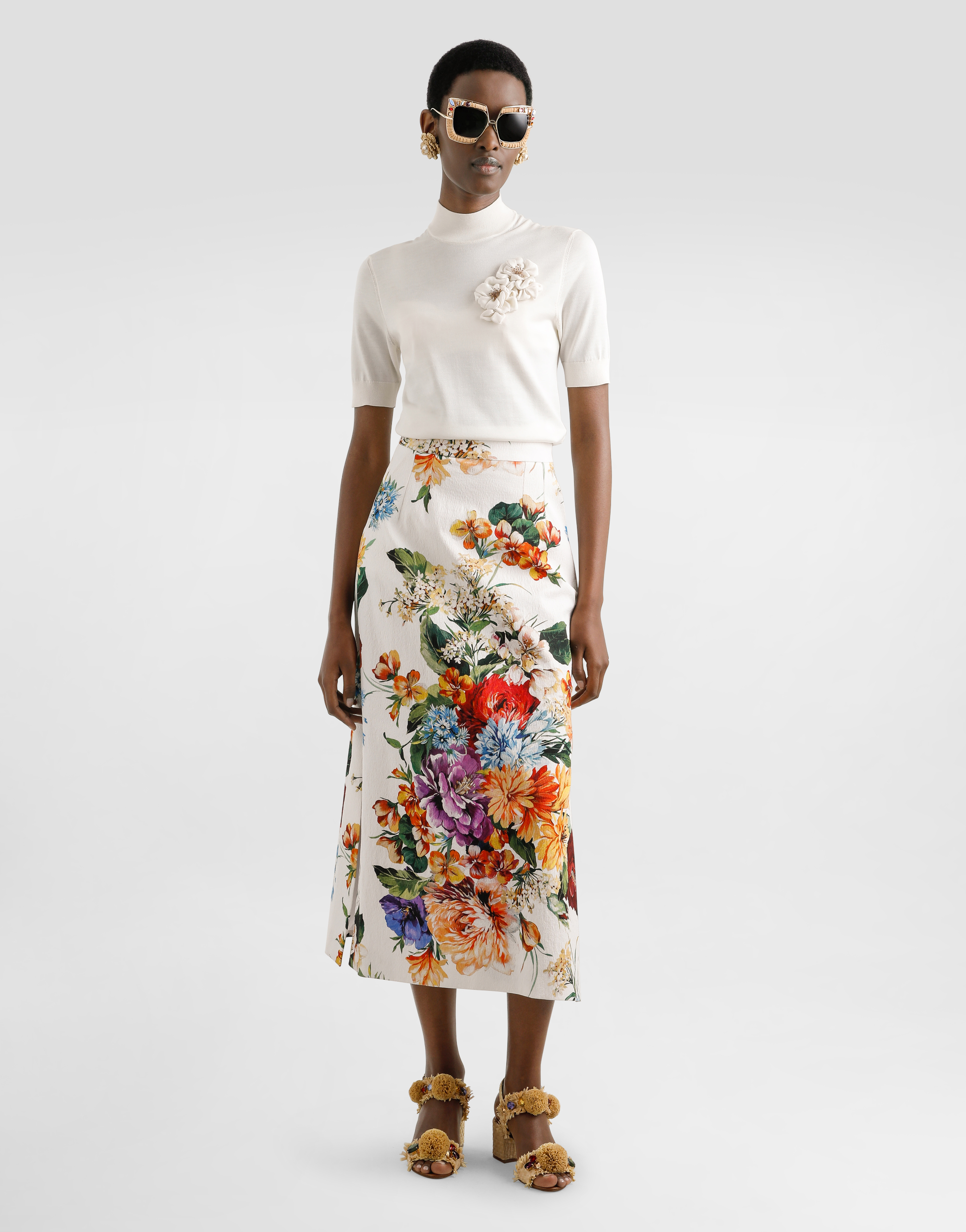 Dolce & Gabbana Embellished Turtleneck Silk Top In White