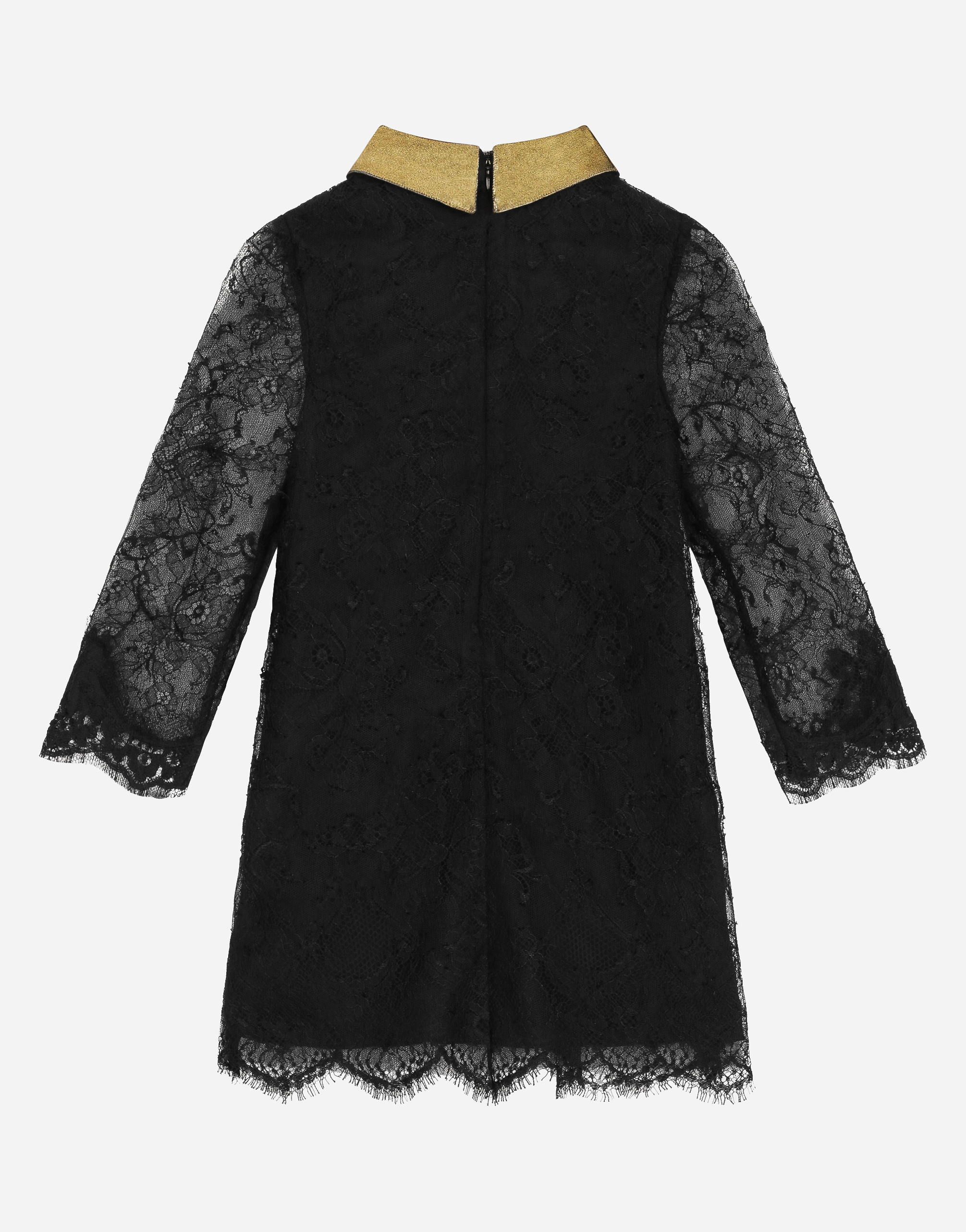 Shop Dolce & Gabbana Long-sleeved Lace Dress In Black