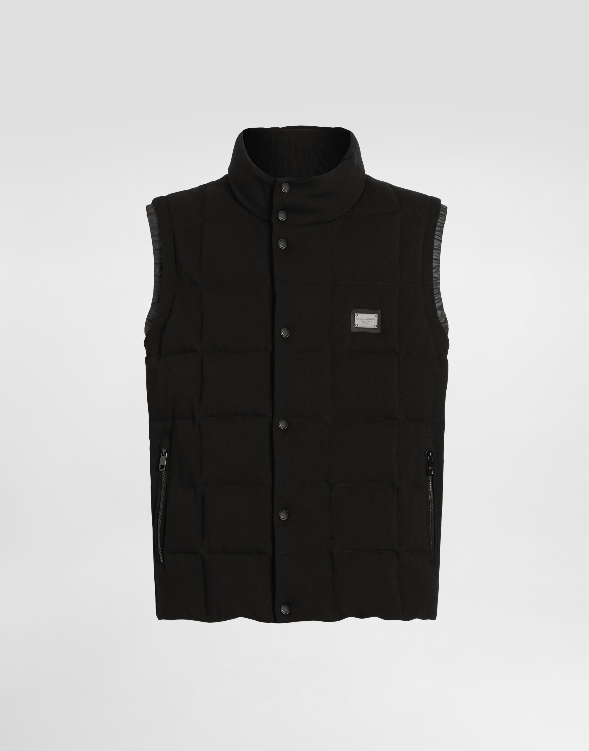 Dolce & Gabbana Jersey Vest With Branded Tag - Man Coats And Jackets Black Cotton
