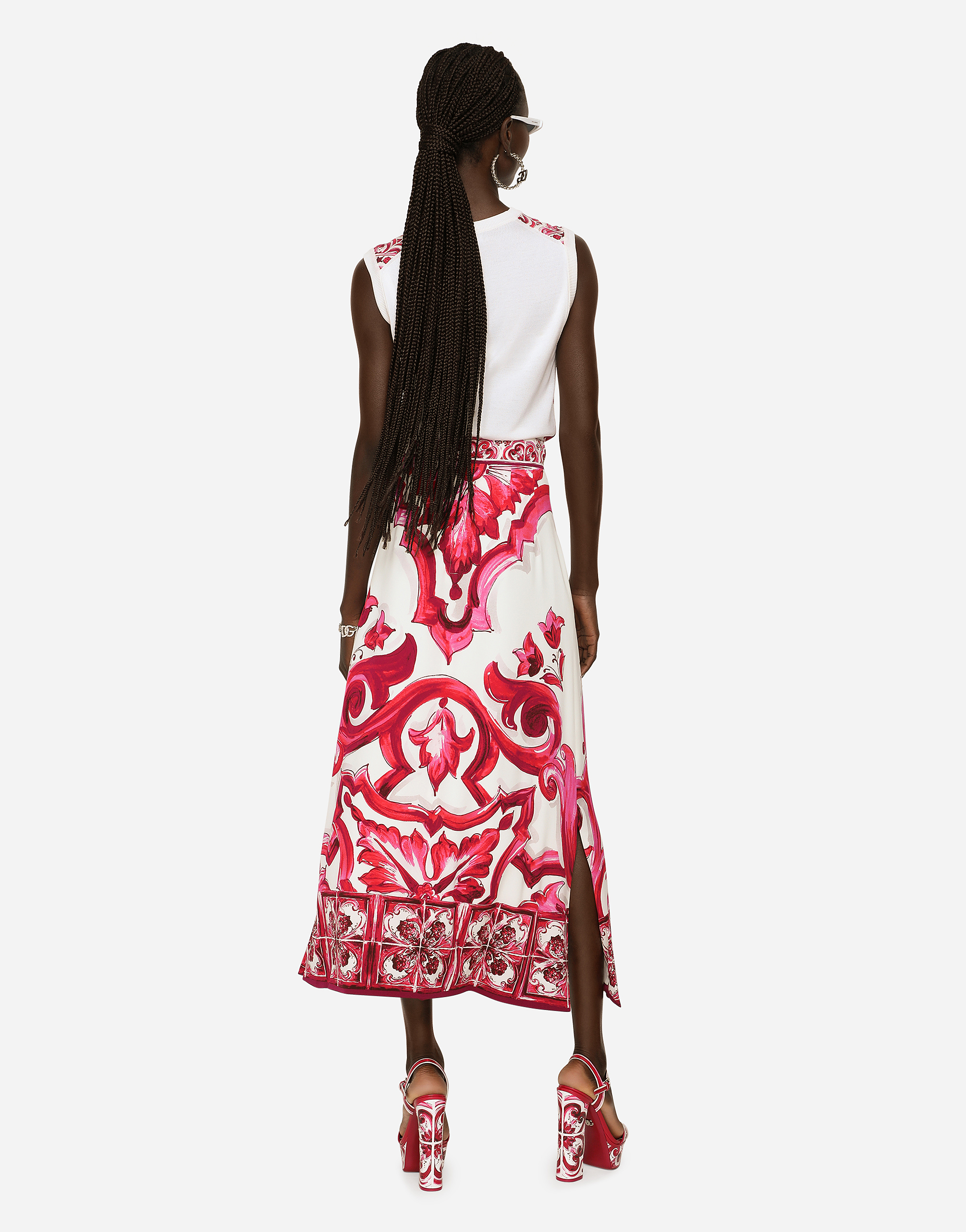 DOLCE & GABBANA MAJOLICA-PRINT SILK AND TWILL SWEATER