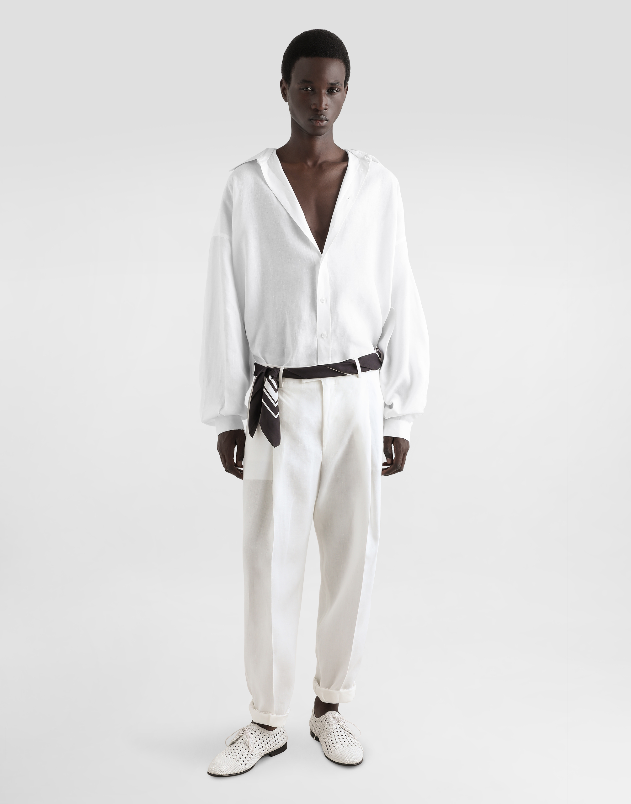 Dolce & Gabbana White Cotton Formal Dress Top Sicilia Shirt In Purple