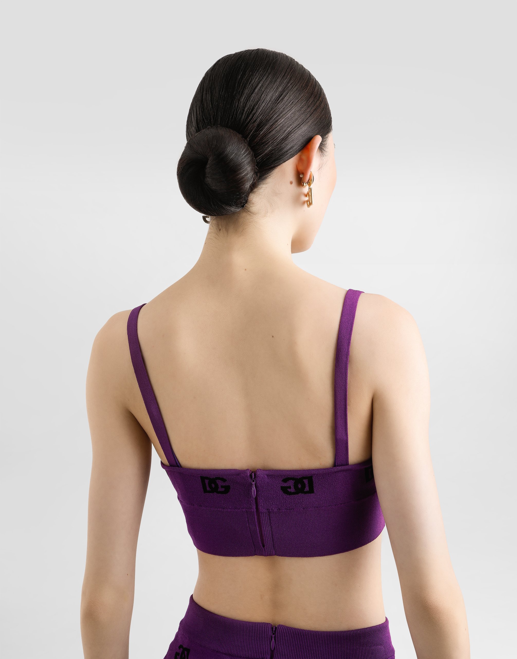 Dolce & Gabbana Viscose Bra Top With Dg Jacquard Logo In Purple