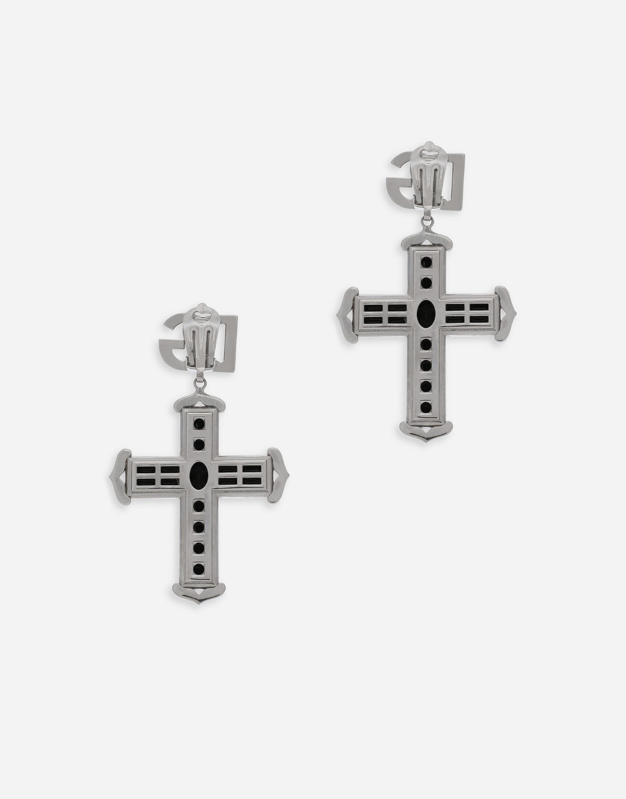 Dolce & Gabbana Cross Earrings With Rhinestone Accents In Black