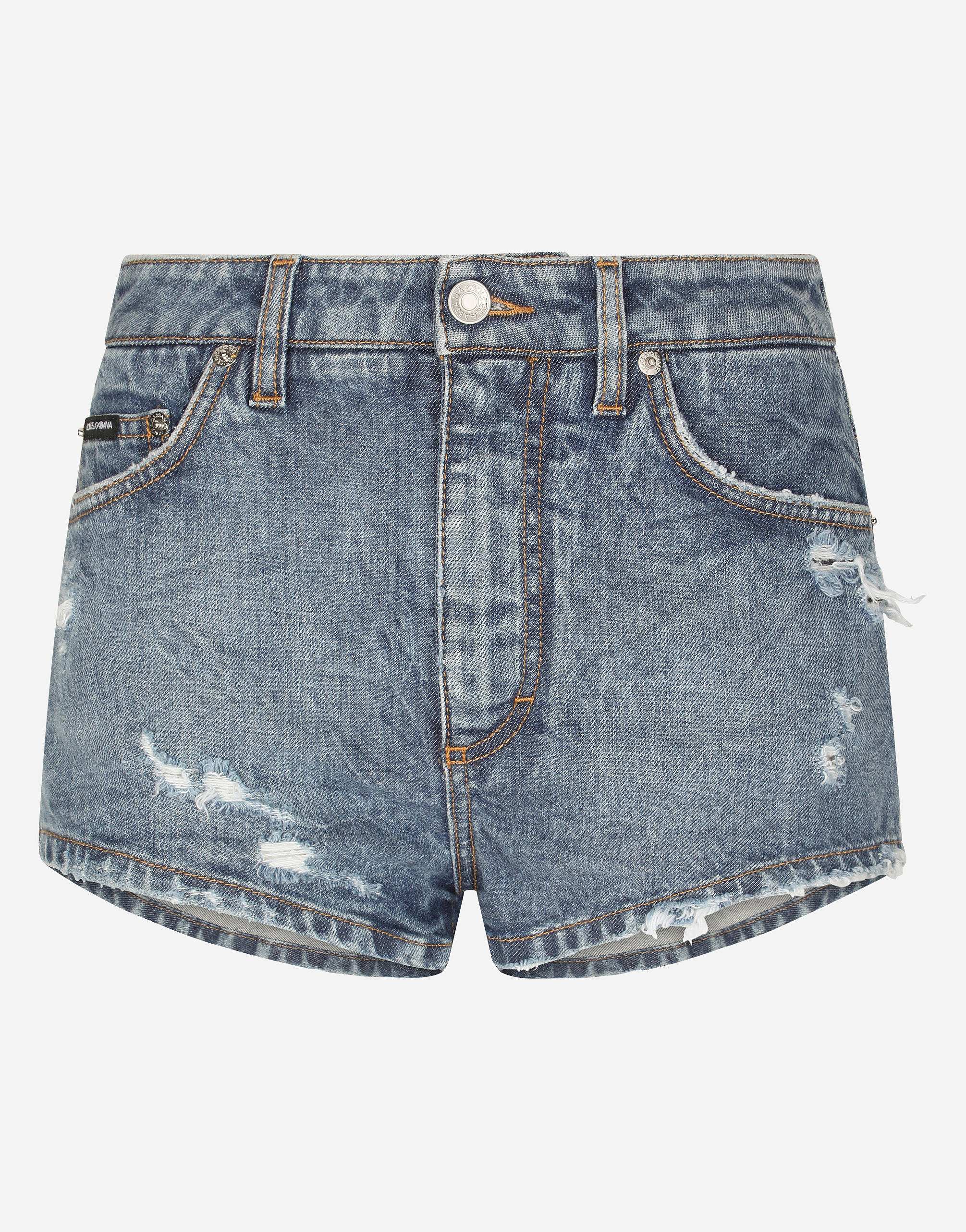 Shop Dolce & Gabbana Denim Shorts With Ripped Details In Multicolor