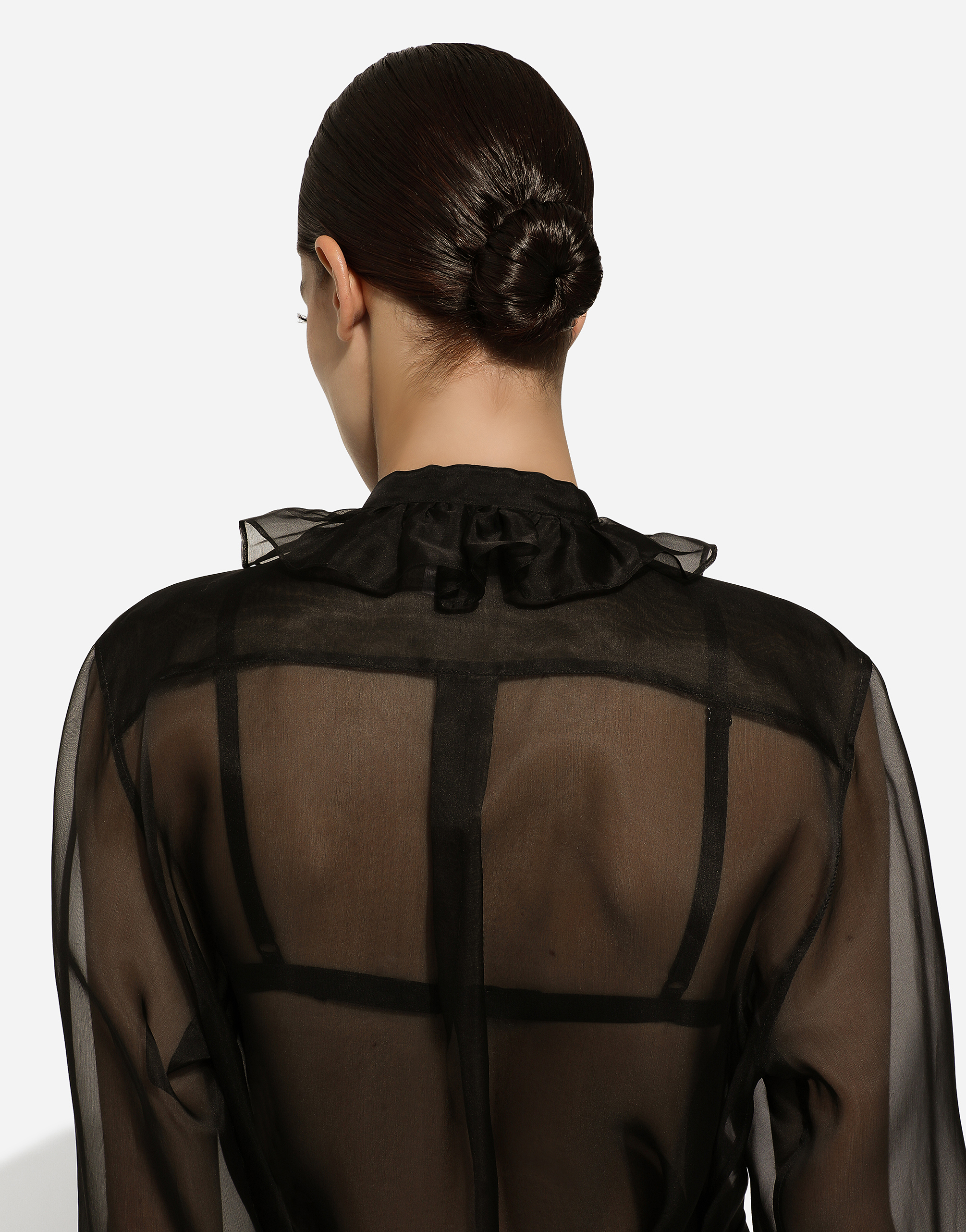 Organza shirt with front and ruffles