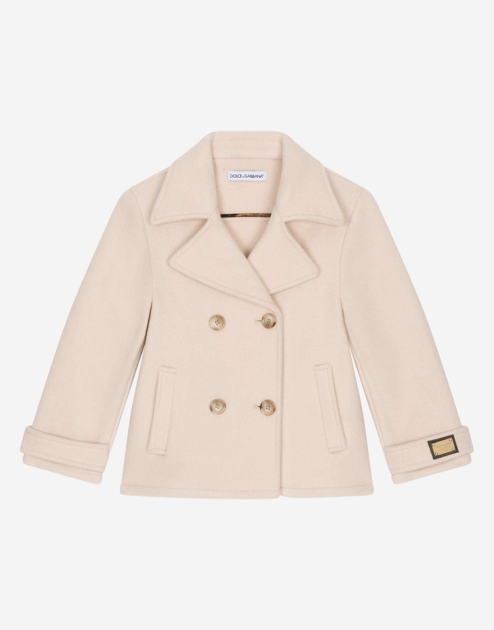 Dolce & Gabbana Wool Baize Pea Coat With Logo Tag - Woman Coats And Jackets Beige Wool 13 Years