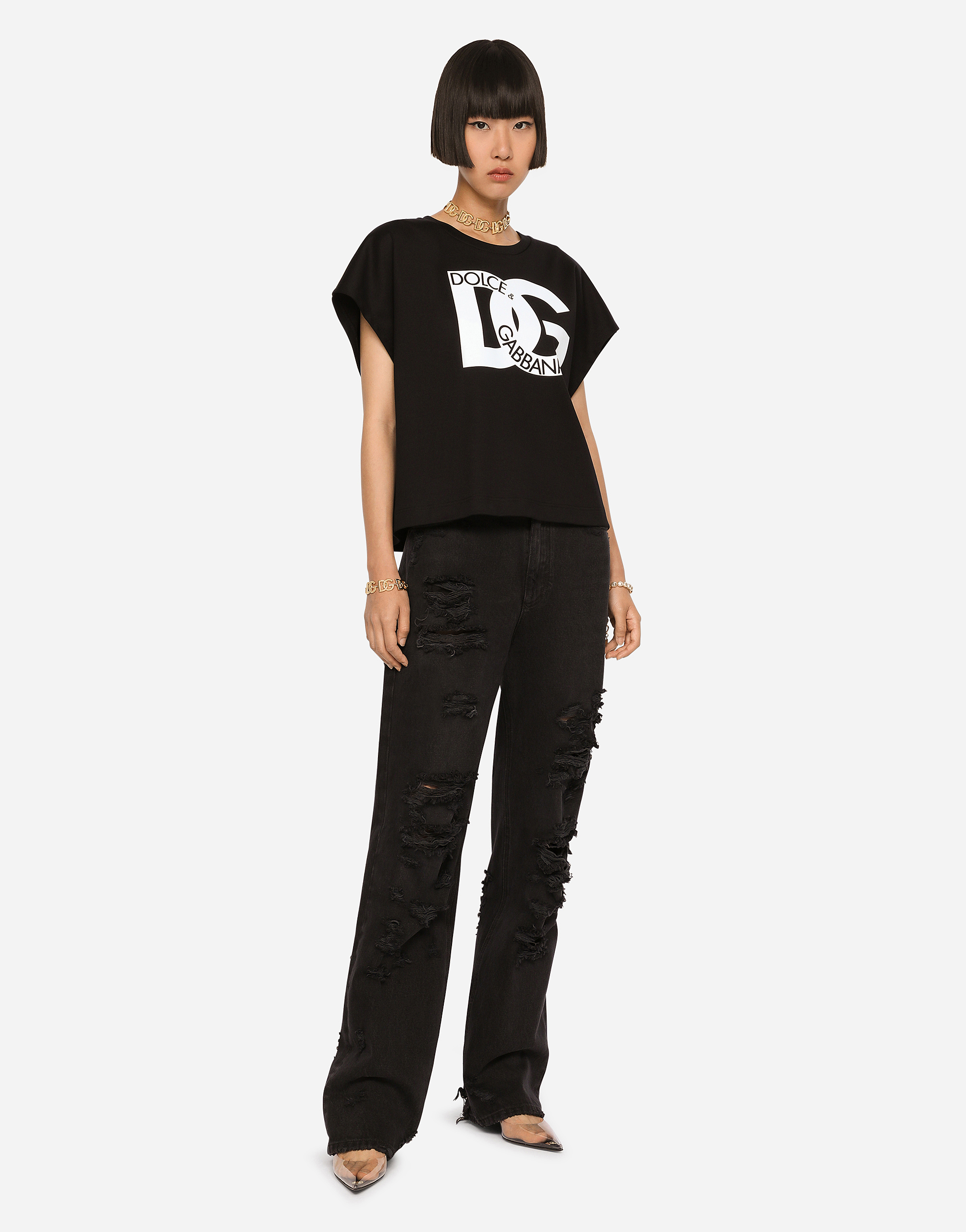 Dolce & Gabbana Flared Jeans With Ripped Details In Multicolor