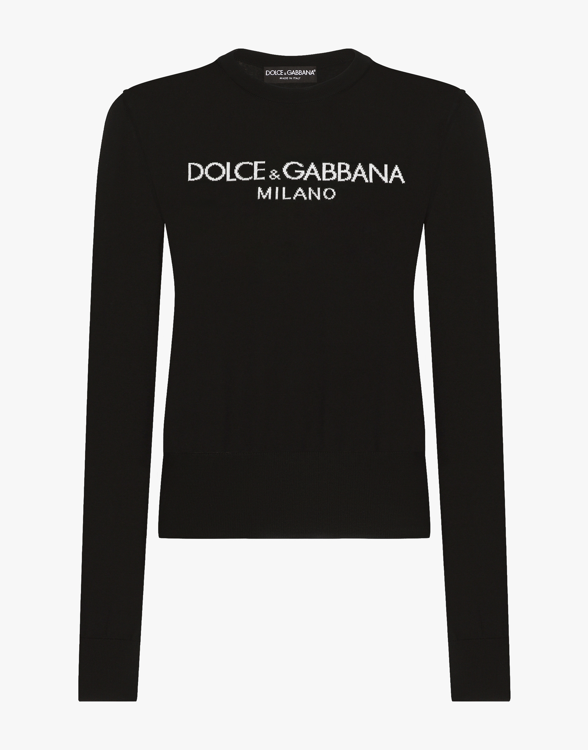 Shop Dolce & Gabbana Wool Sweater With Dolce&gabbana Logo Inlay In Black