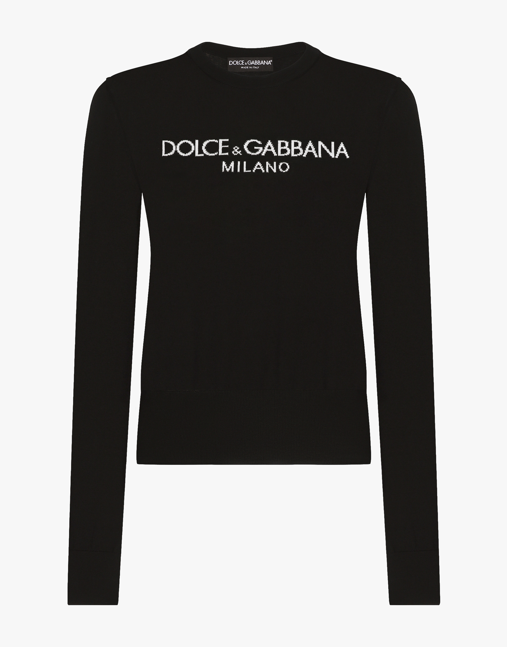 Dolce & Gabbana Wool Sweater With Logo Inlay - Woman Sweaters And Cardigans Black