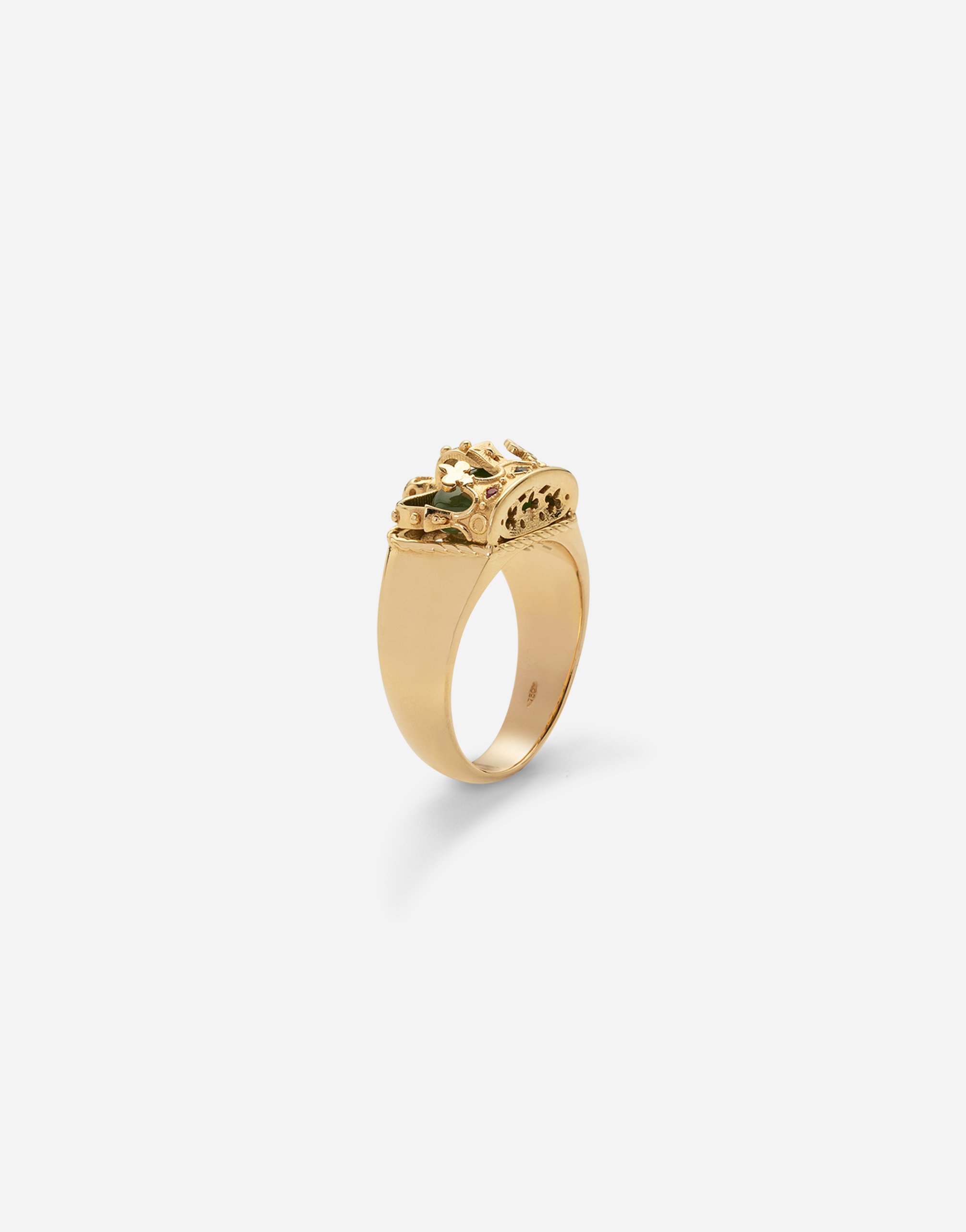Shop Dolce & Gabbana Crown Yellow Gold Ring With Green Jade On The Inside