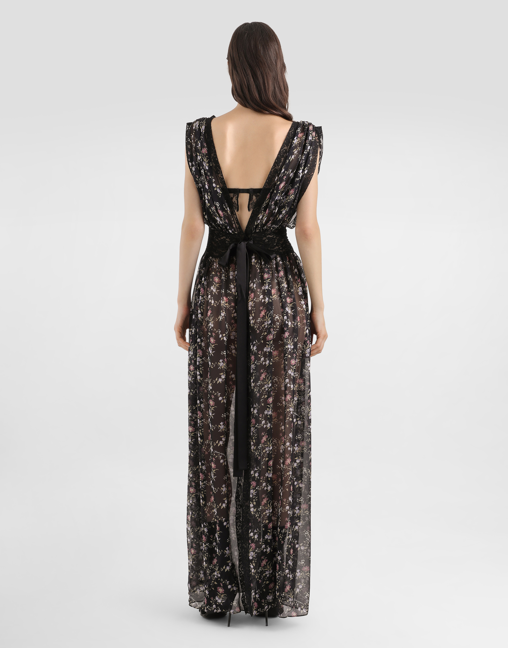 Dolce & Gabbana Small Floral-print Chiffon Dress In Black