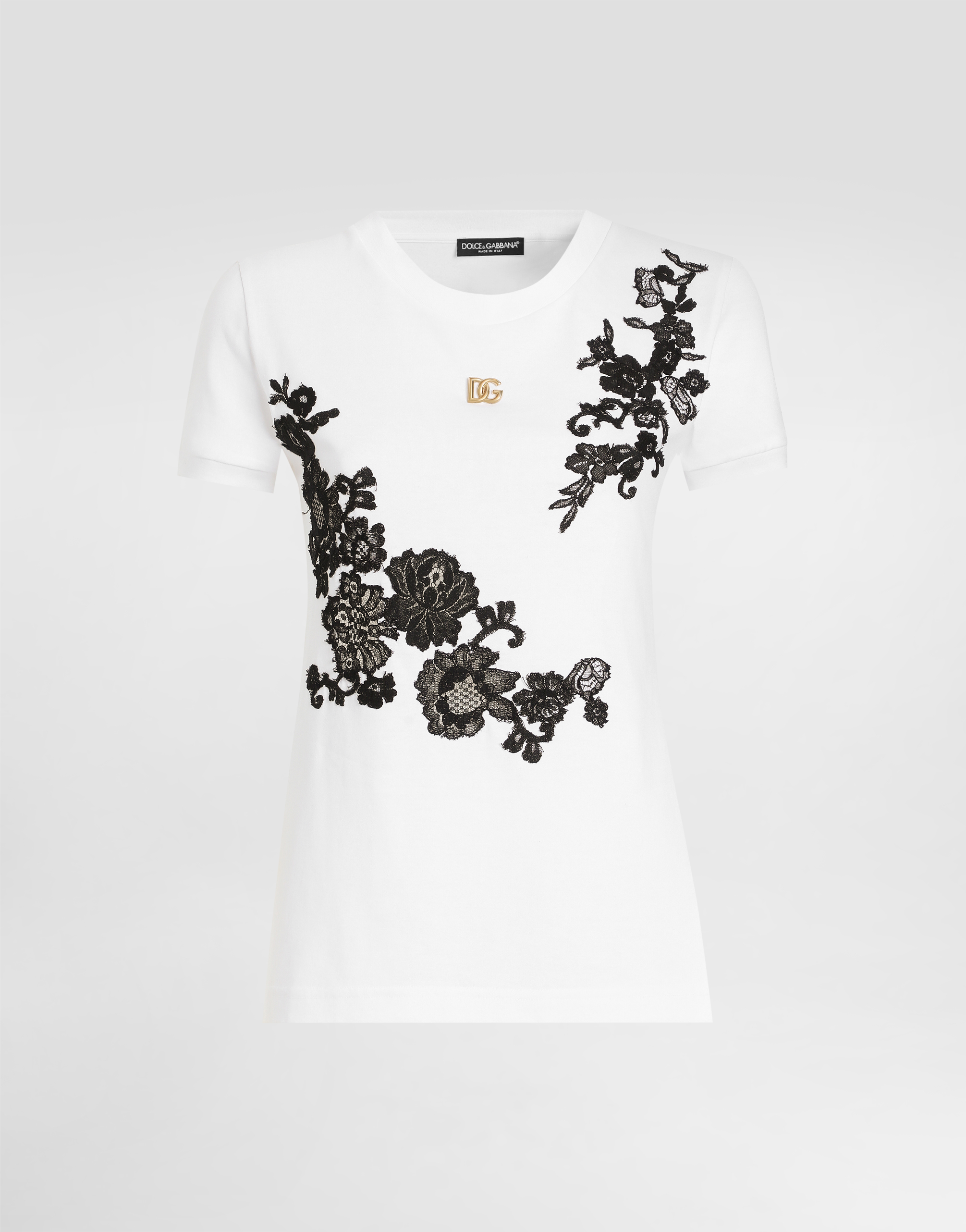 Dolce & Gabbana DGロゴ フローラル 半袖Tシャツ ホワイト Jersey T-shirt with DG logo in White for Women | Dolce&Gabbana®