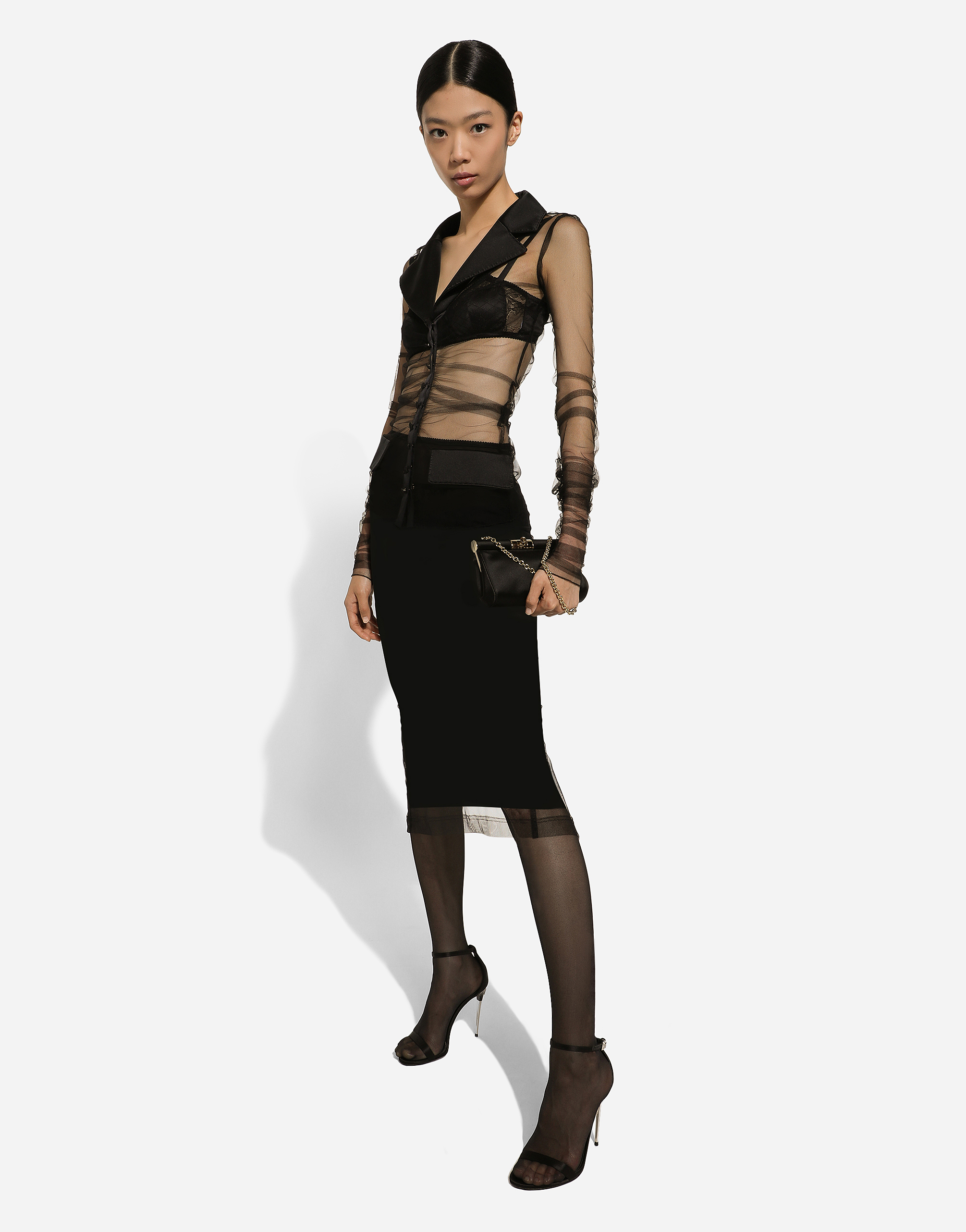 Tulle pencil skirt with slit