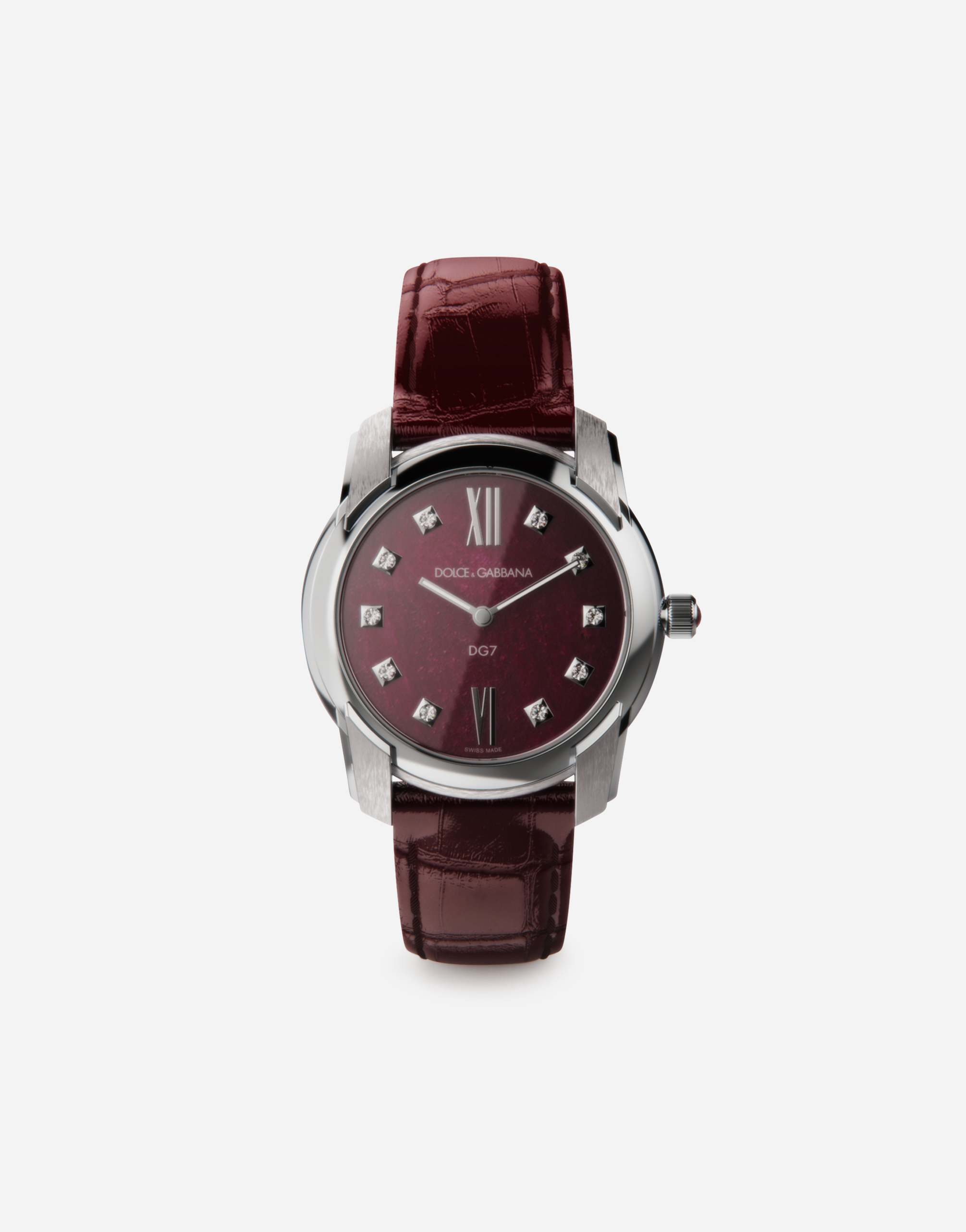 Shop Dolce & Gabbana Dg7 Watch In Steel With Ruby And Diamonds In Burgundy